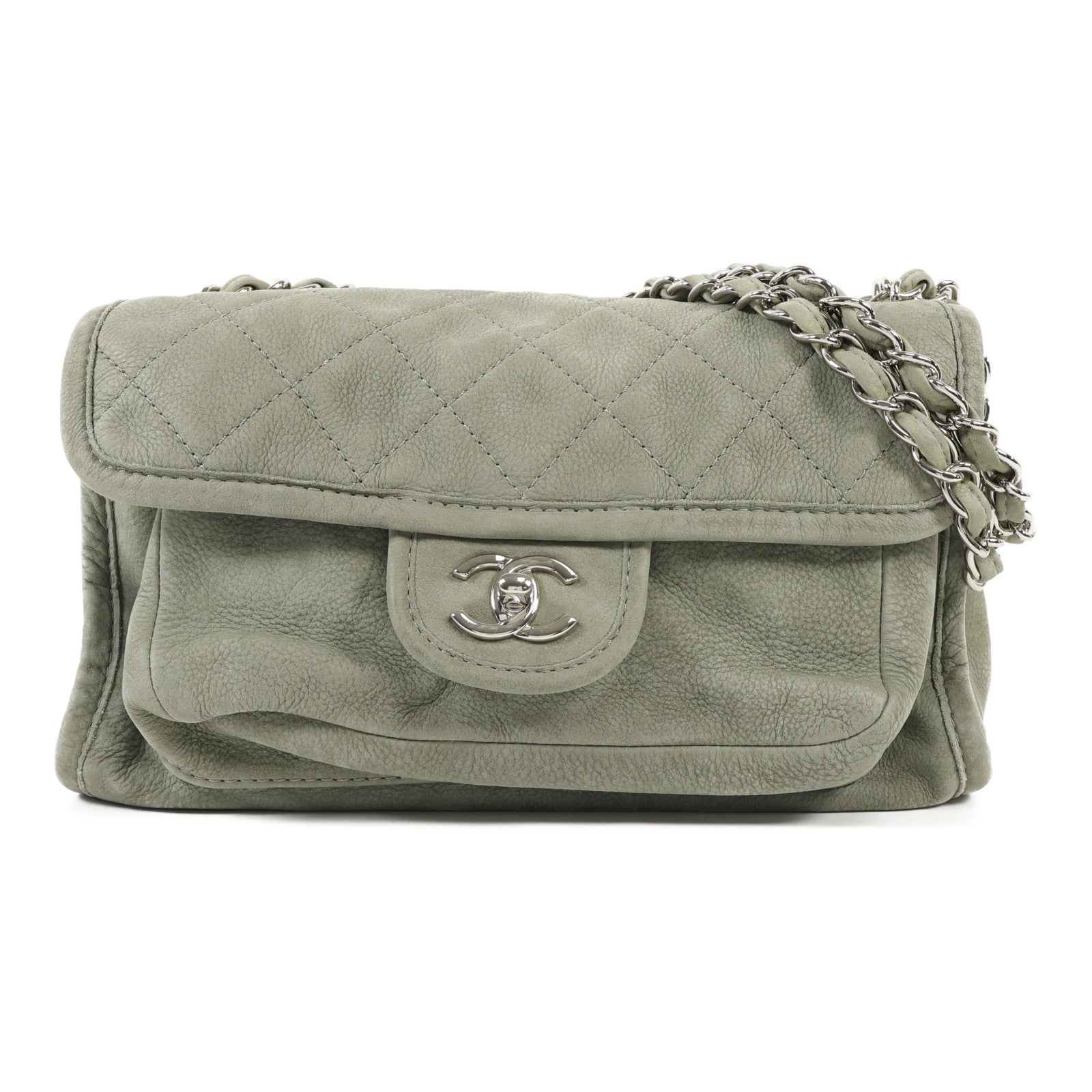 CHANEL 麂皮皮革Chain Shoulder銀扣肩背袋