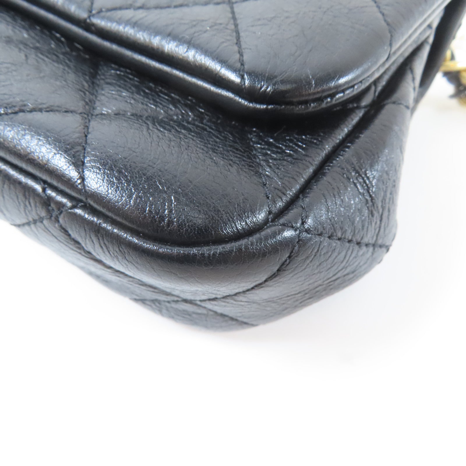 CHANEL 【激減優惠】菱格牛皮皮革Mini Flap Pearl金扣鏈帶肩背袋黑色