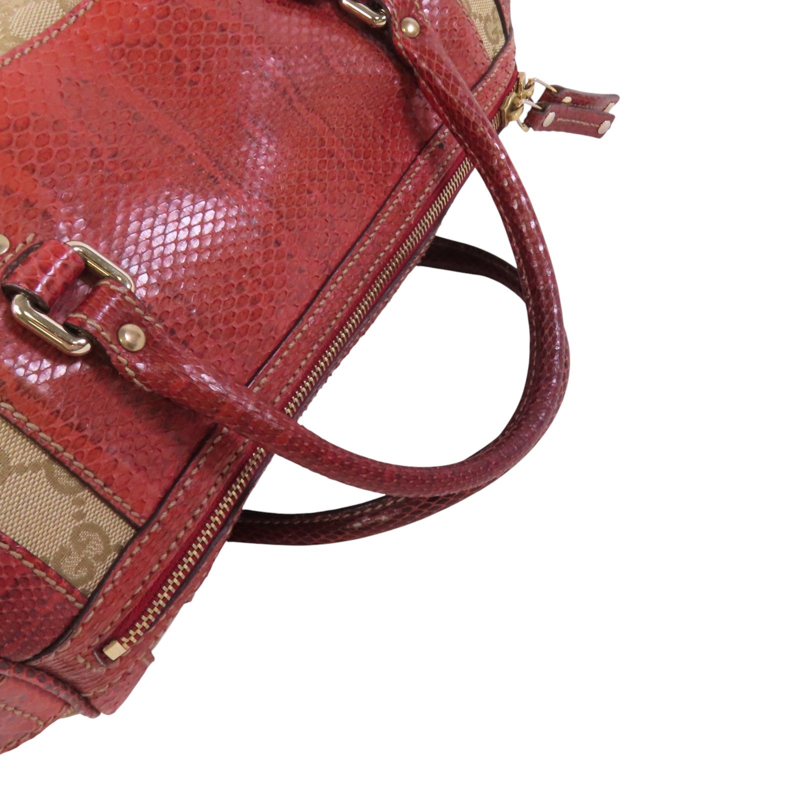 GUCCI GG帆布/蛇皮Trophy金扣手挽袋