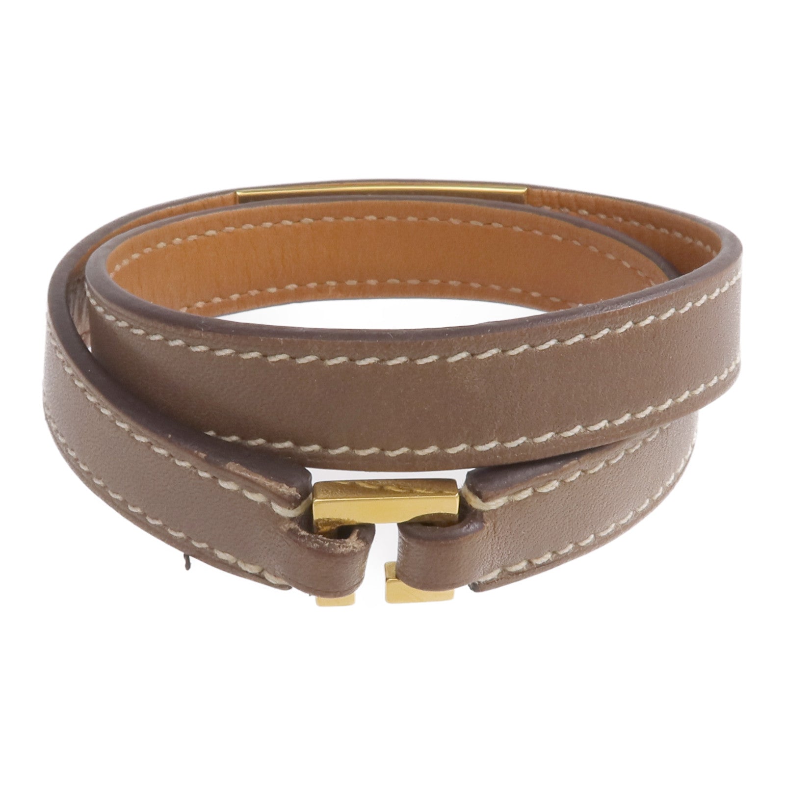HERMES Swift皮革Rivale Double Tour金扣手鏈Etoupe