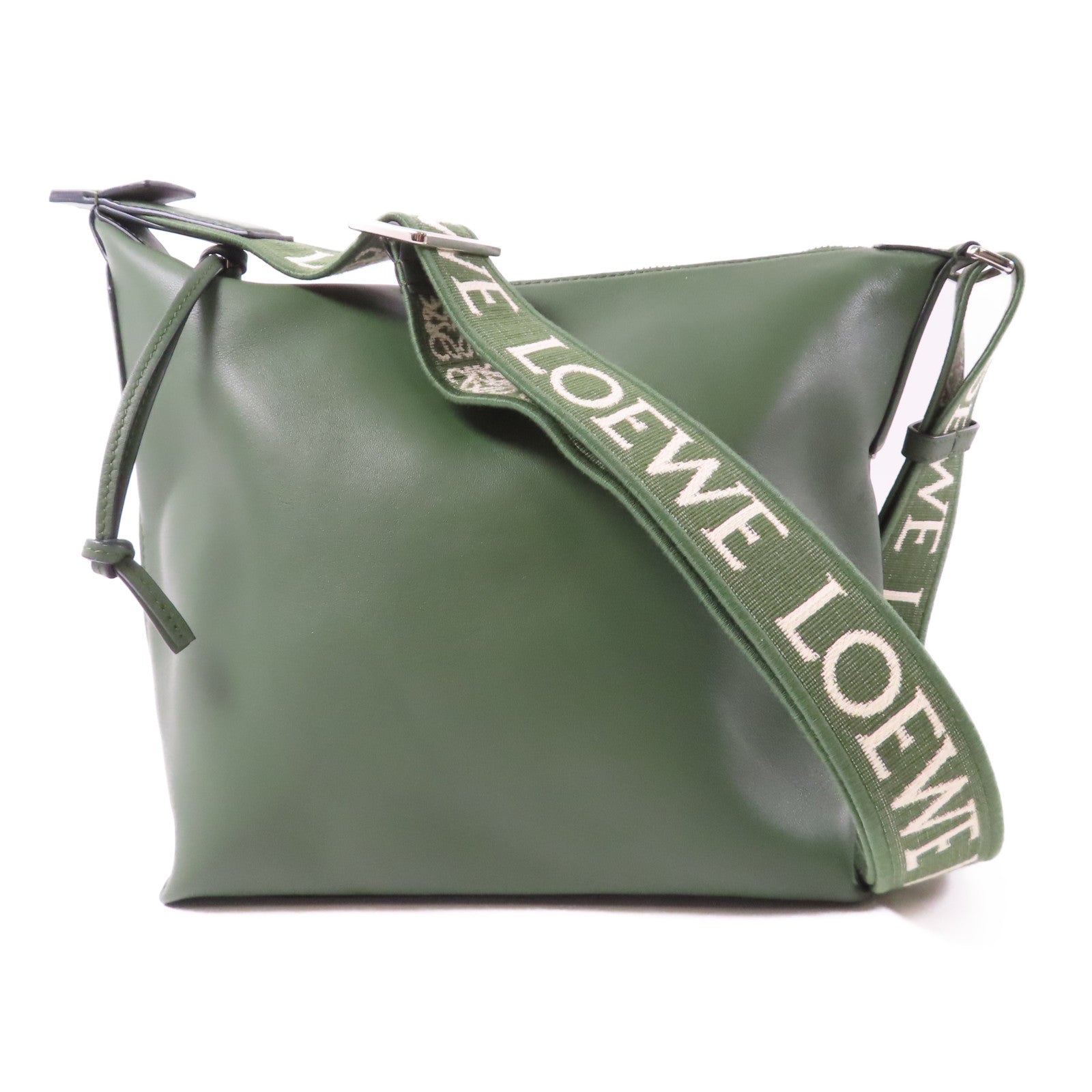 LOEWE 羊皮皮革Shoulder Bag銀扣肩背袋綠色