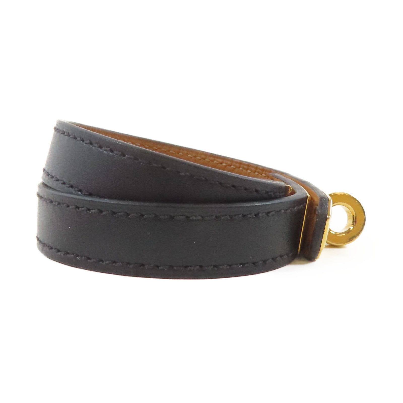 HERMES 皮革Kelly Double Tour手鐲黑色/金色Hermes#S/#15.5cm