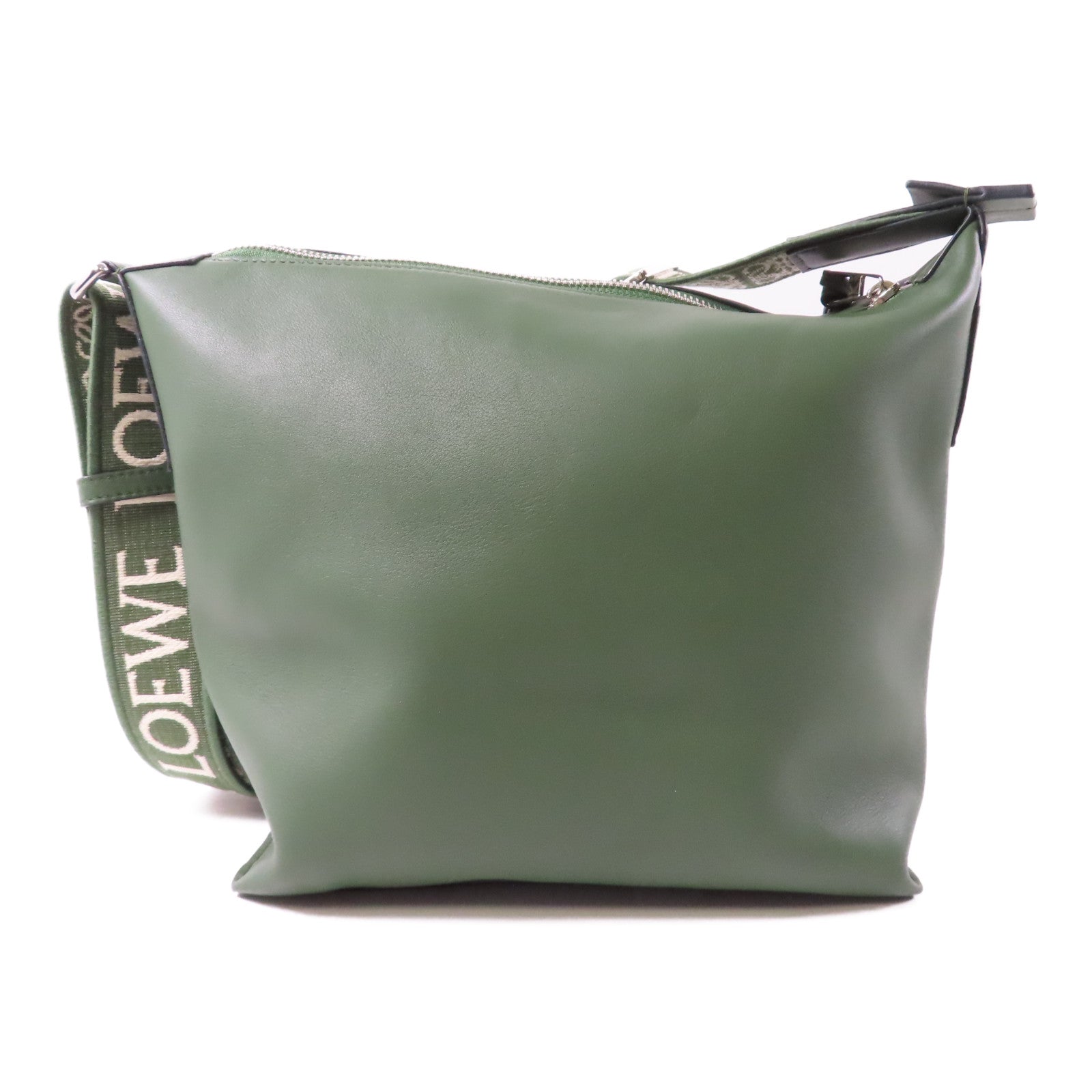 LOEWE 羊皮皮革Shoulder Bag銀扣肩背袋綠色