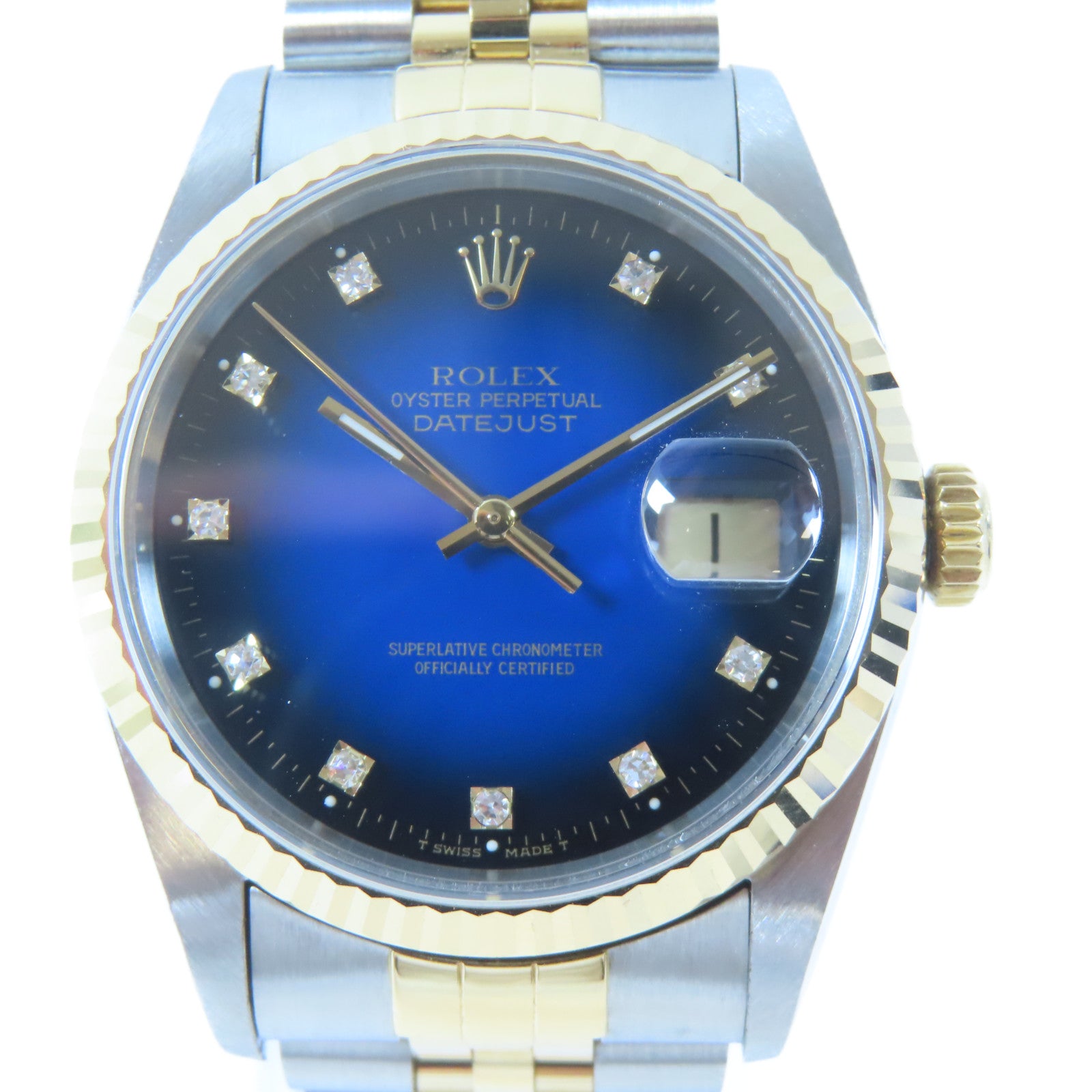 ROLEX Datejust18K黃金/不鏽鋼手錶自動機芯藍色#18cm