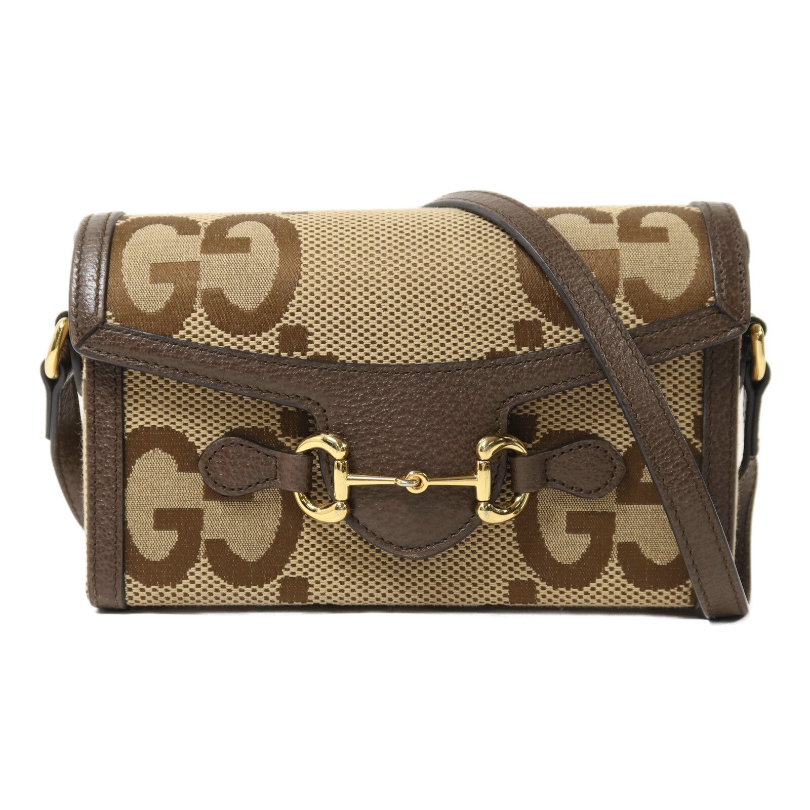 GUCCI 帆布Horsebit 1955金扣肩背袋