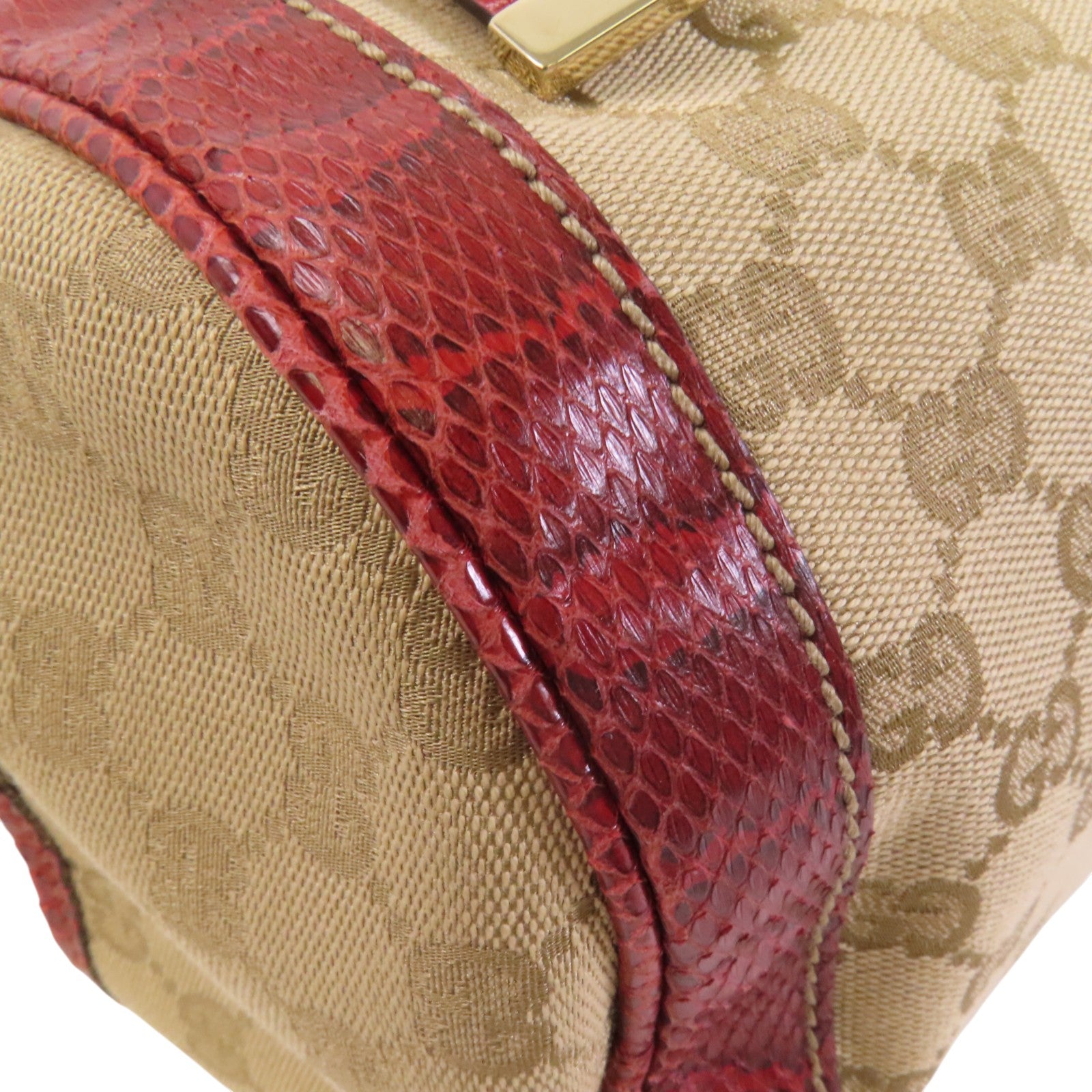 GUCCI 【激減優惠】GG帆布/蛇皮Trophy金扣手挽袋