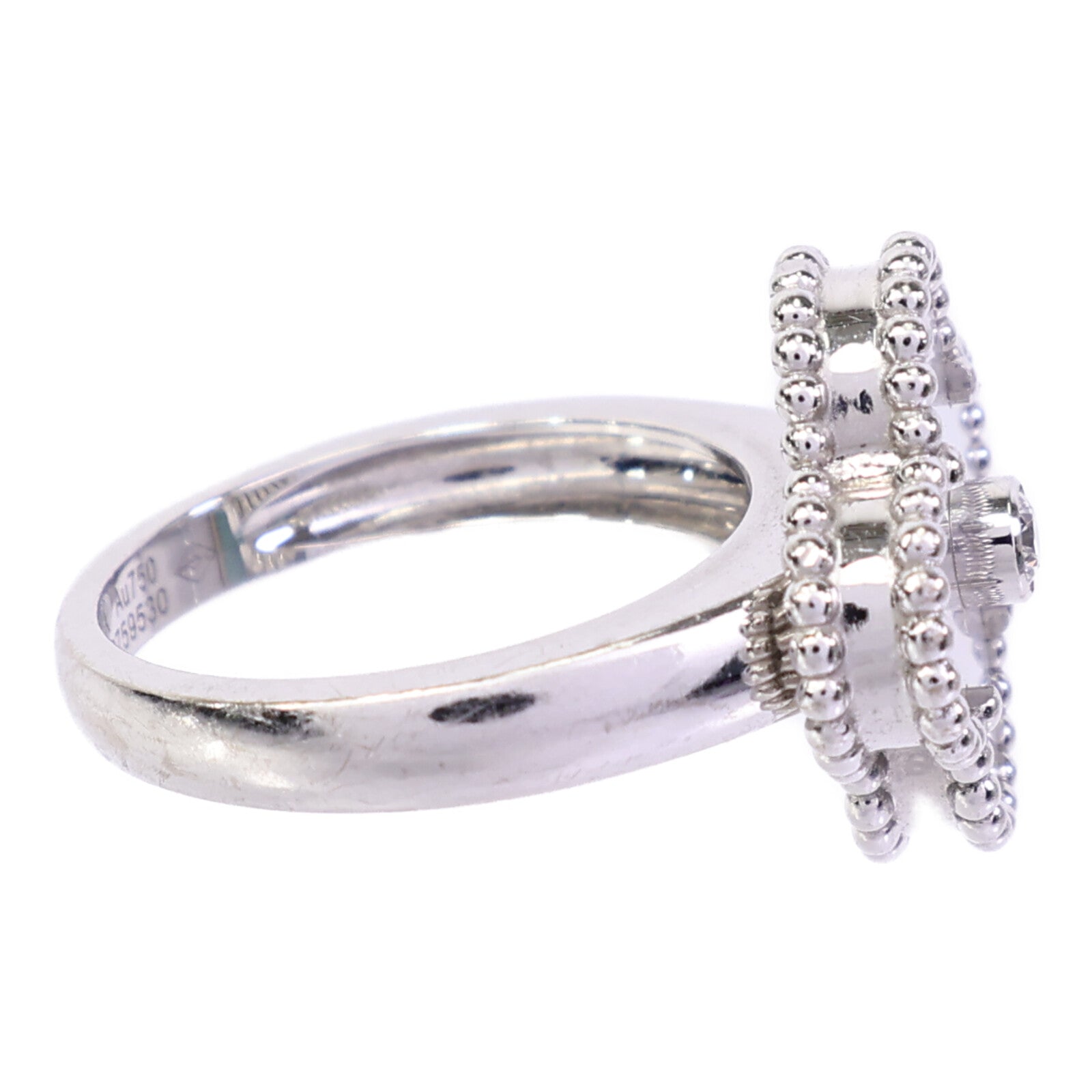Van Cleef & Arpels 18K白金Vintage Alhambra Diamond Ring鑽石/珍珠母貝戒指