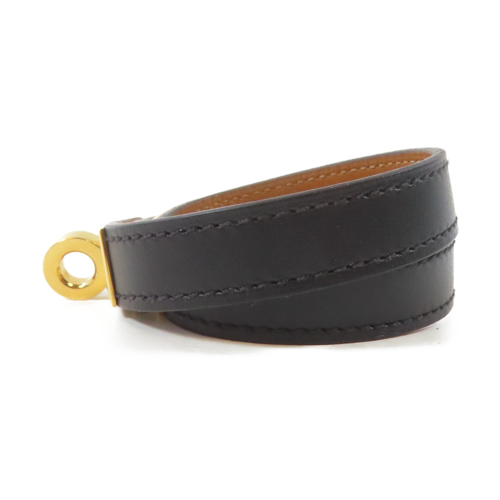 HERMES 皮革Kelly Double Tour手鐲黑色/金色Hermes#S/#15.5cm