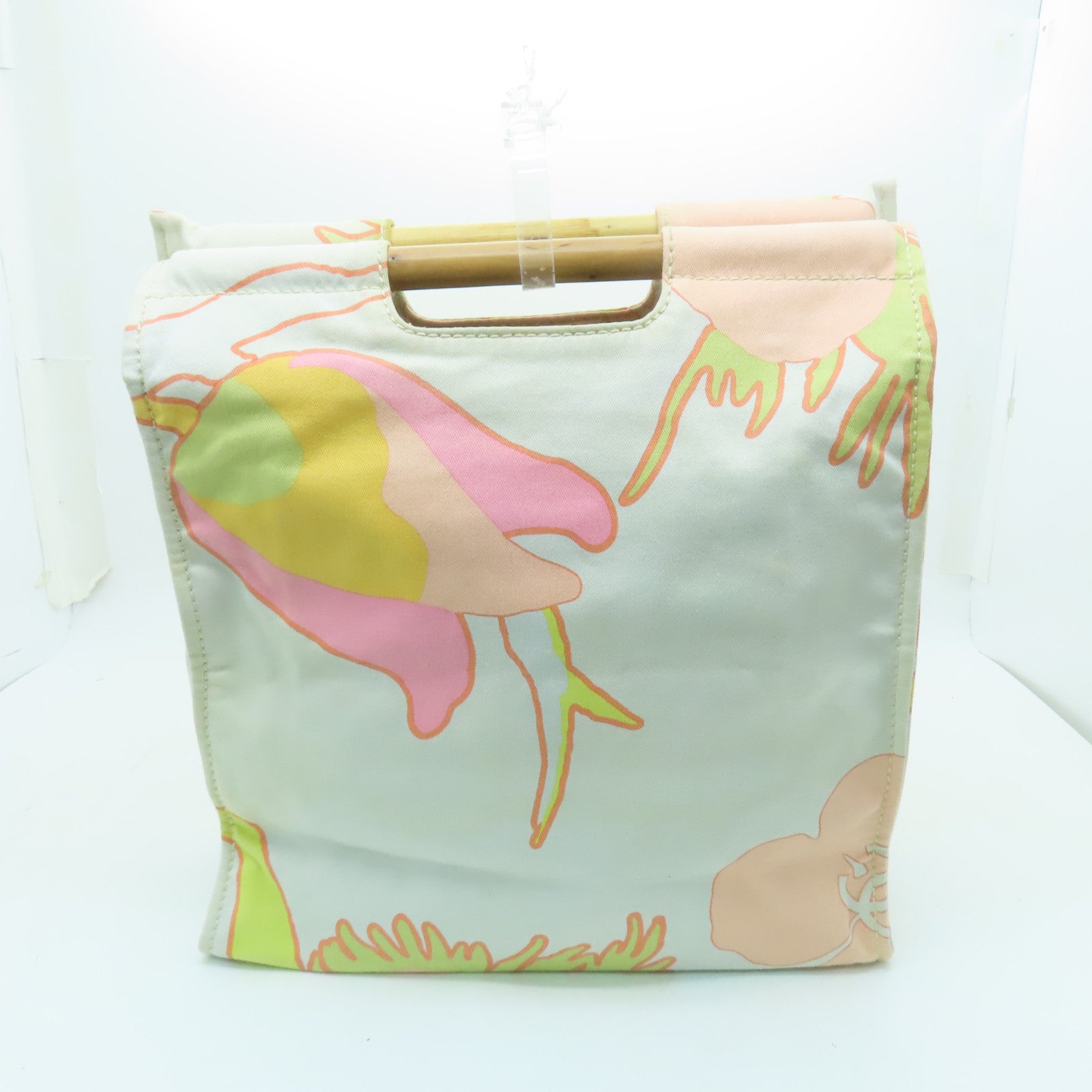 CHANEL Canvas Handbag Silver Button Handle Bag White/Multicolor