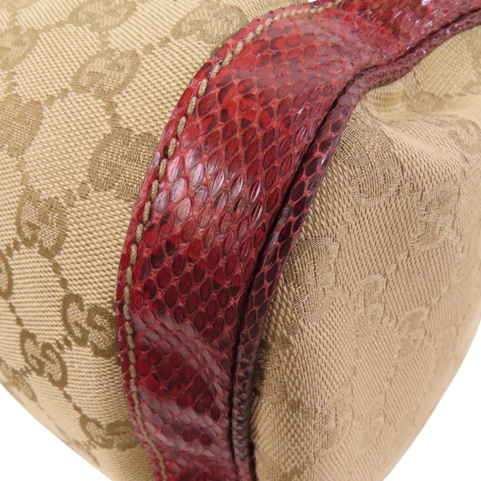 GUCCI GG帆布/蛇皮Trophy金扣手挽袋