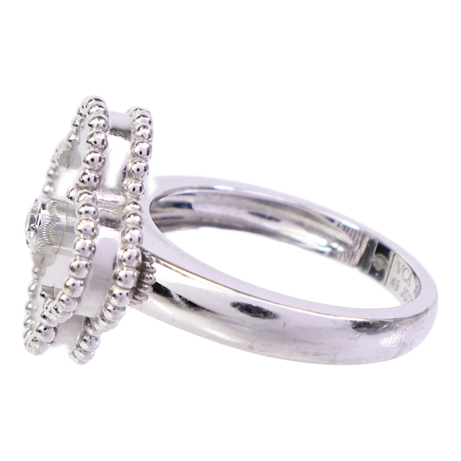 Van Cleef & Arpels 18K白金Vintage Alhambra Diamond Ring鑽石/珍珠母貝戒指