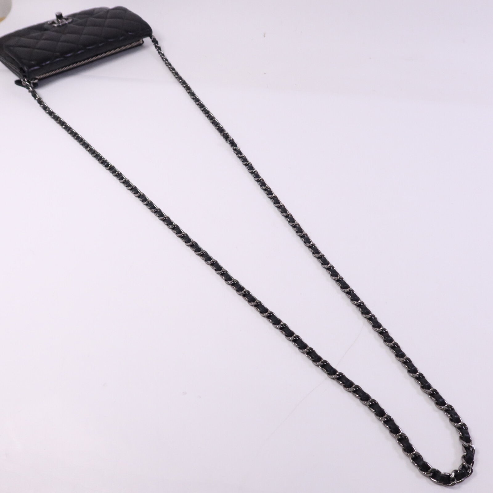 CHANEL 羊皮皮革Chain Shoulder銀扣鏈帶肩背袋