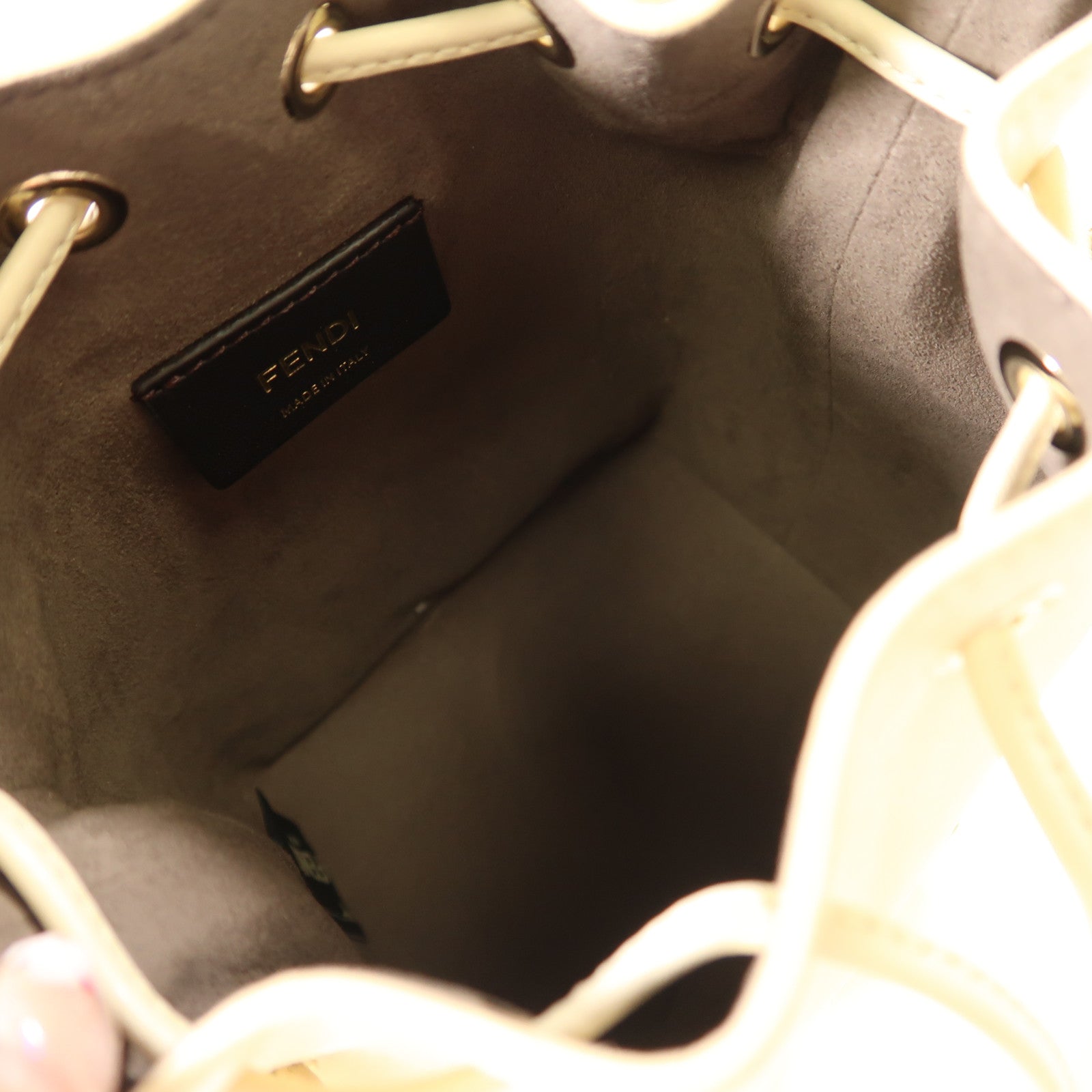 FENDI 牛皮皮革Mon Tresor金扣手挽肩背兩用袋白色