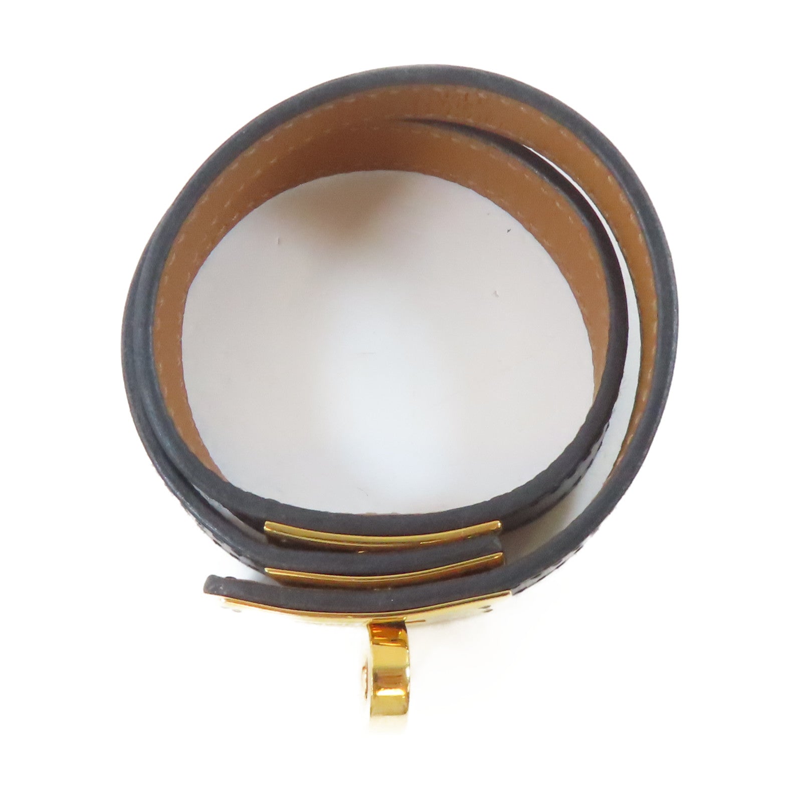 HERMES 皮革Kelly Double Tour手鐲黑色/金色Hermes#S/#15.5cm