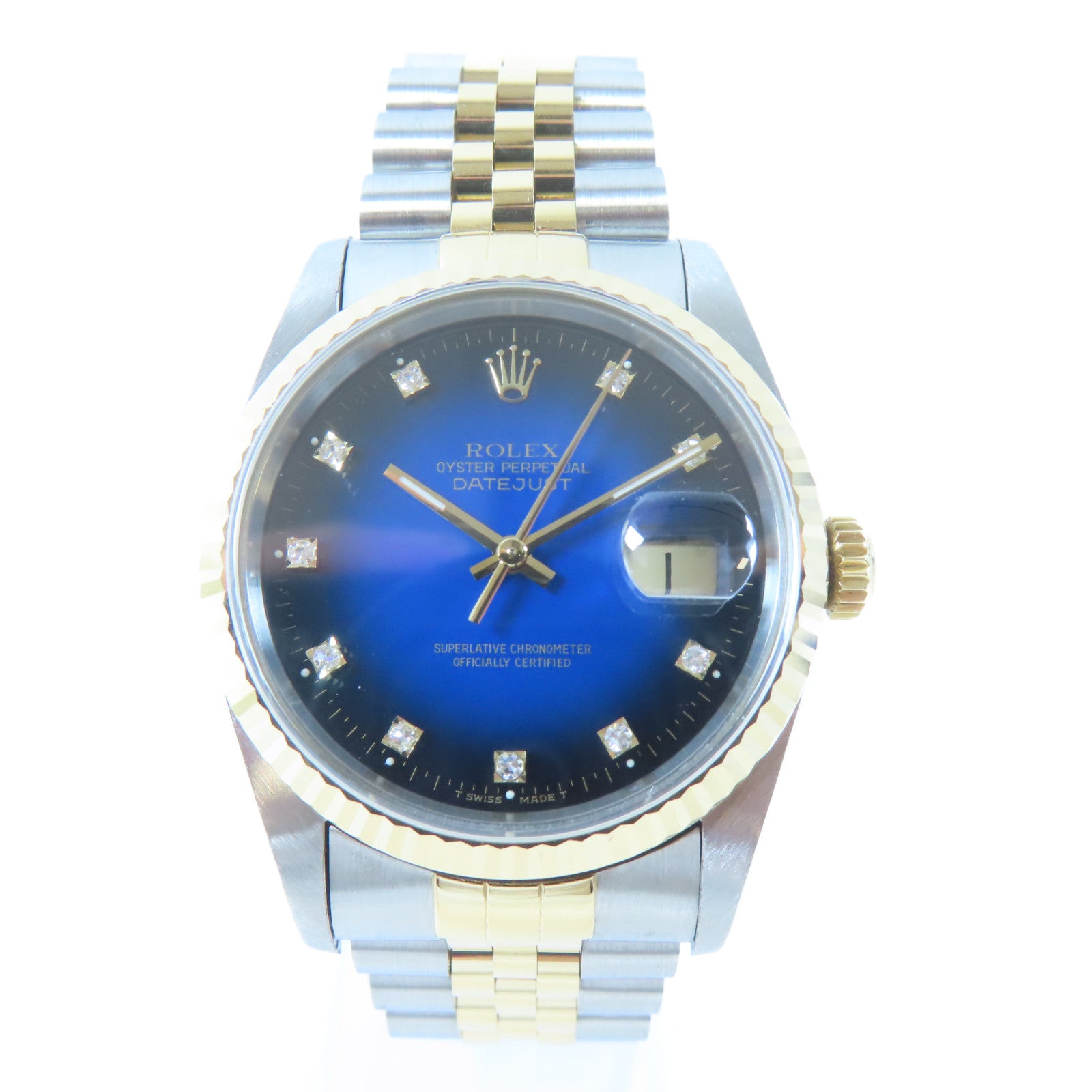 ROLEX Datejust18K黃金/不鏽鋼手錶自動機芯藍色#18cm