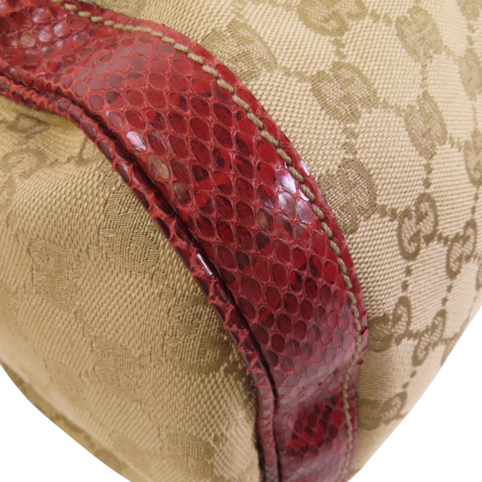 GUCCI 【激減優惠】GG帆布/蛇皮Trophy金扣手挽袋