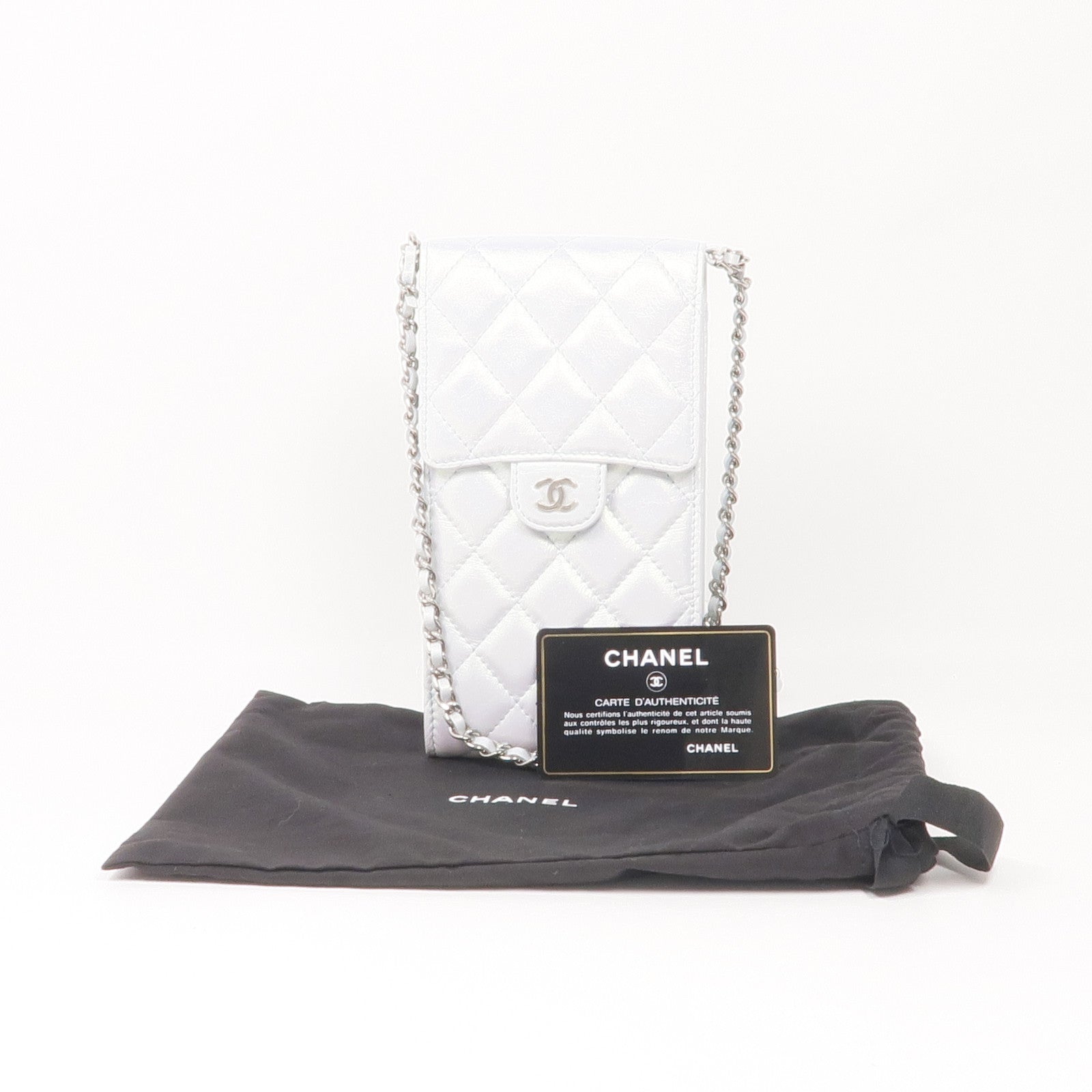 CHANEL 牛皮皮革Phone Bag銀扣鏈帶肩背袋