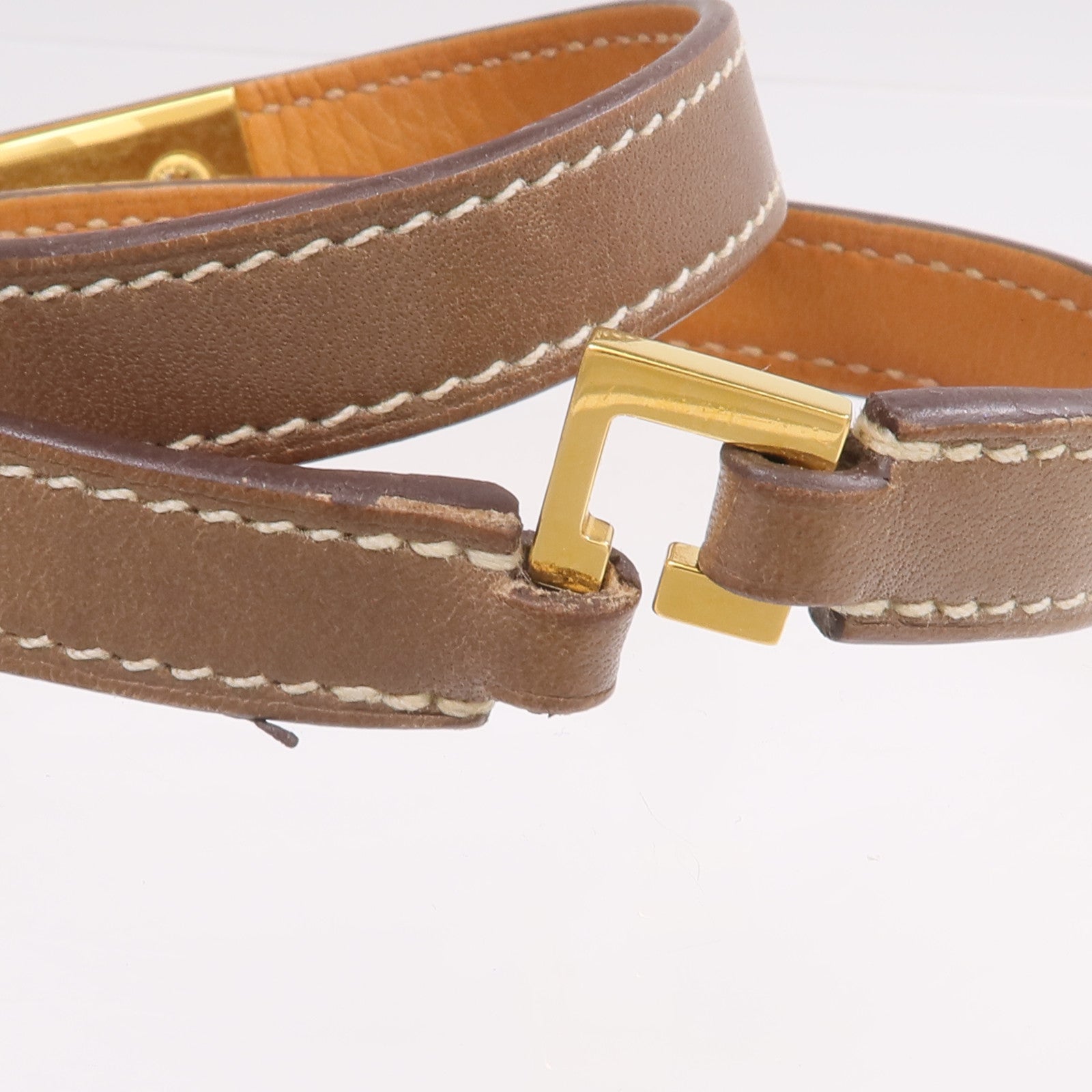 HERMES Swift皮革Rivale Double Tour金扣手鏈Etoupe