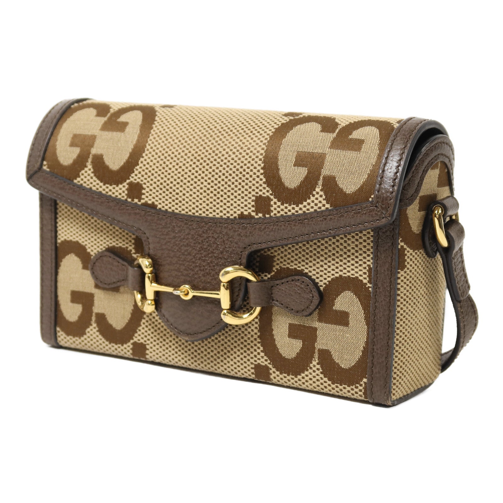 GUCCI 帆布Horsebit 1955金扣肩背袋