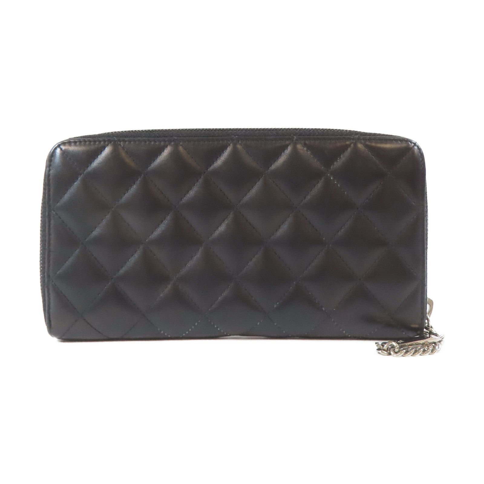CHANEL 菱格牛皮皮革Cambon Long Wallet銀扣長錢包黑色