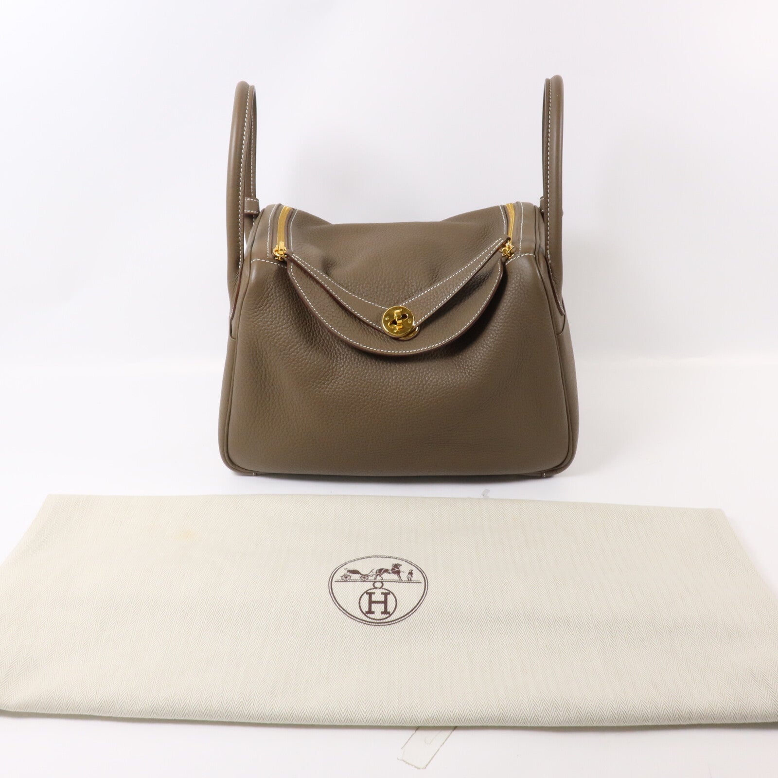 HERMES Clemence皮革Lindy 30手挽肩背兩用袋Etoupe