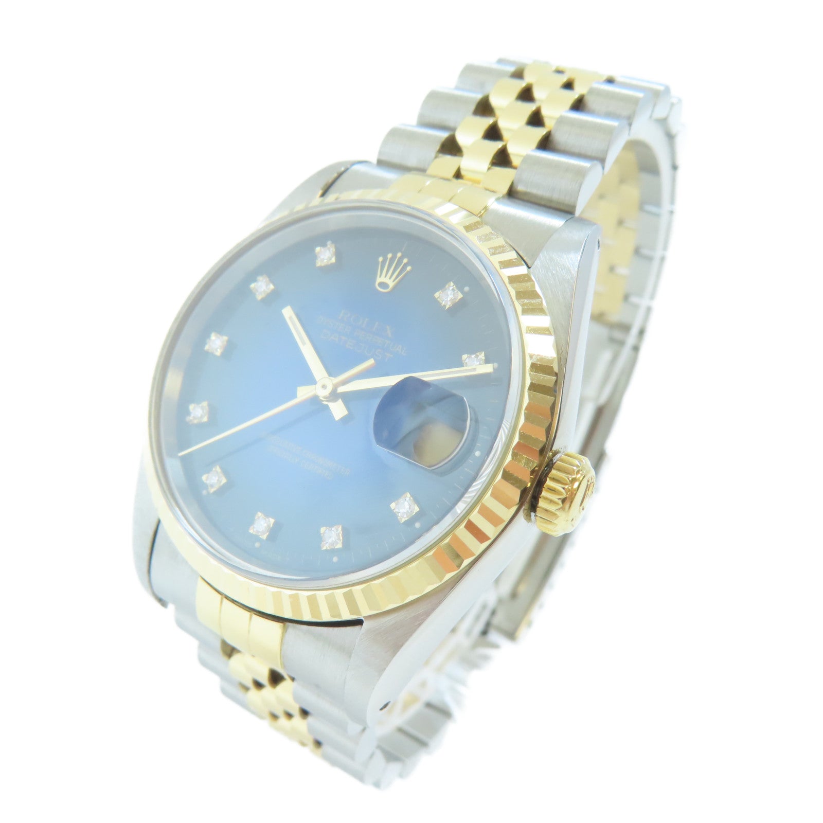 ROLEX Datejust18K黃金/不鏽鋼手錶自動機芯藍色#18cm