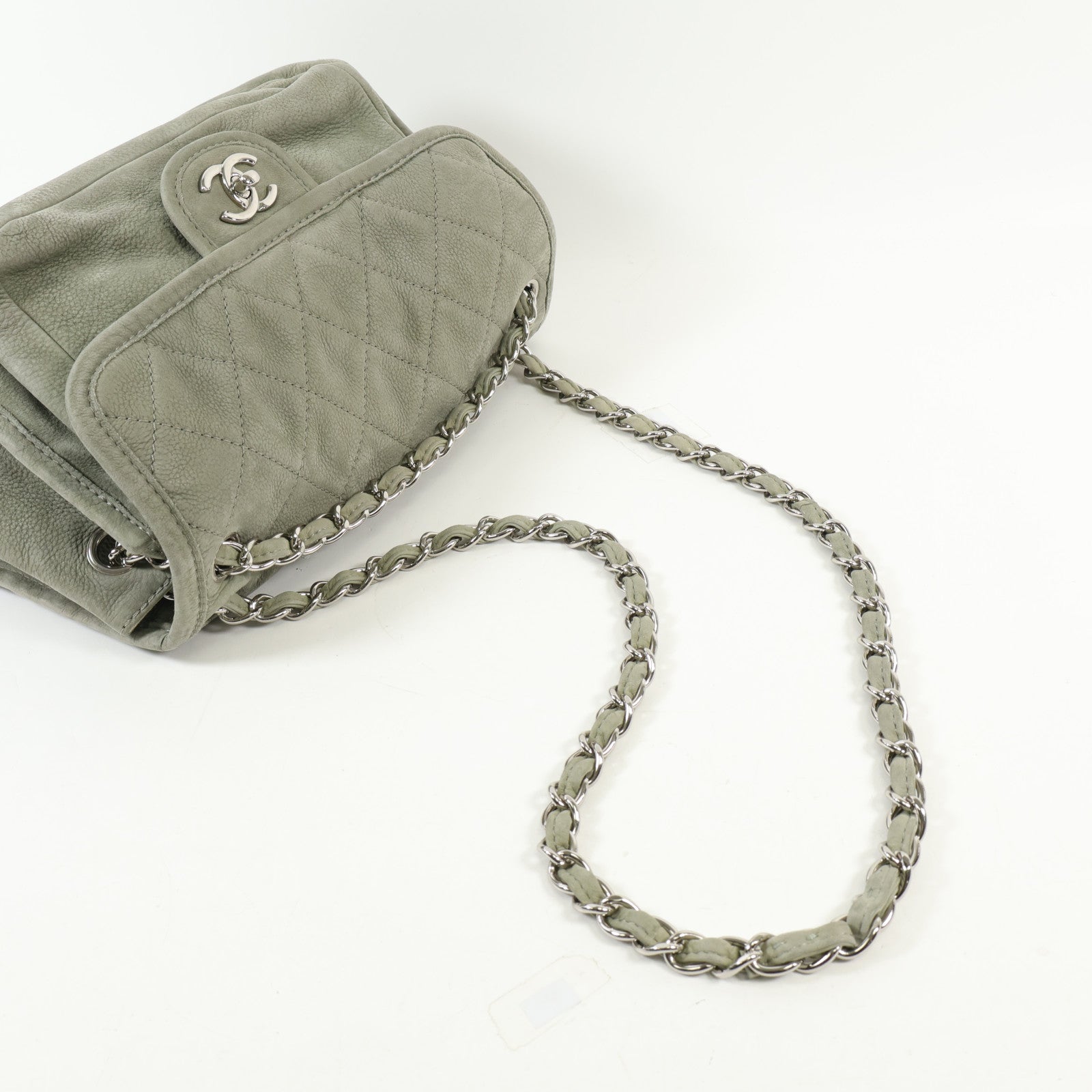 CHANEL 麂皮皮革Chain Shoulder銀扣肩背袋