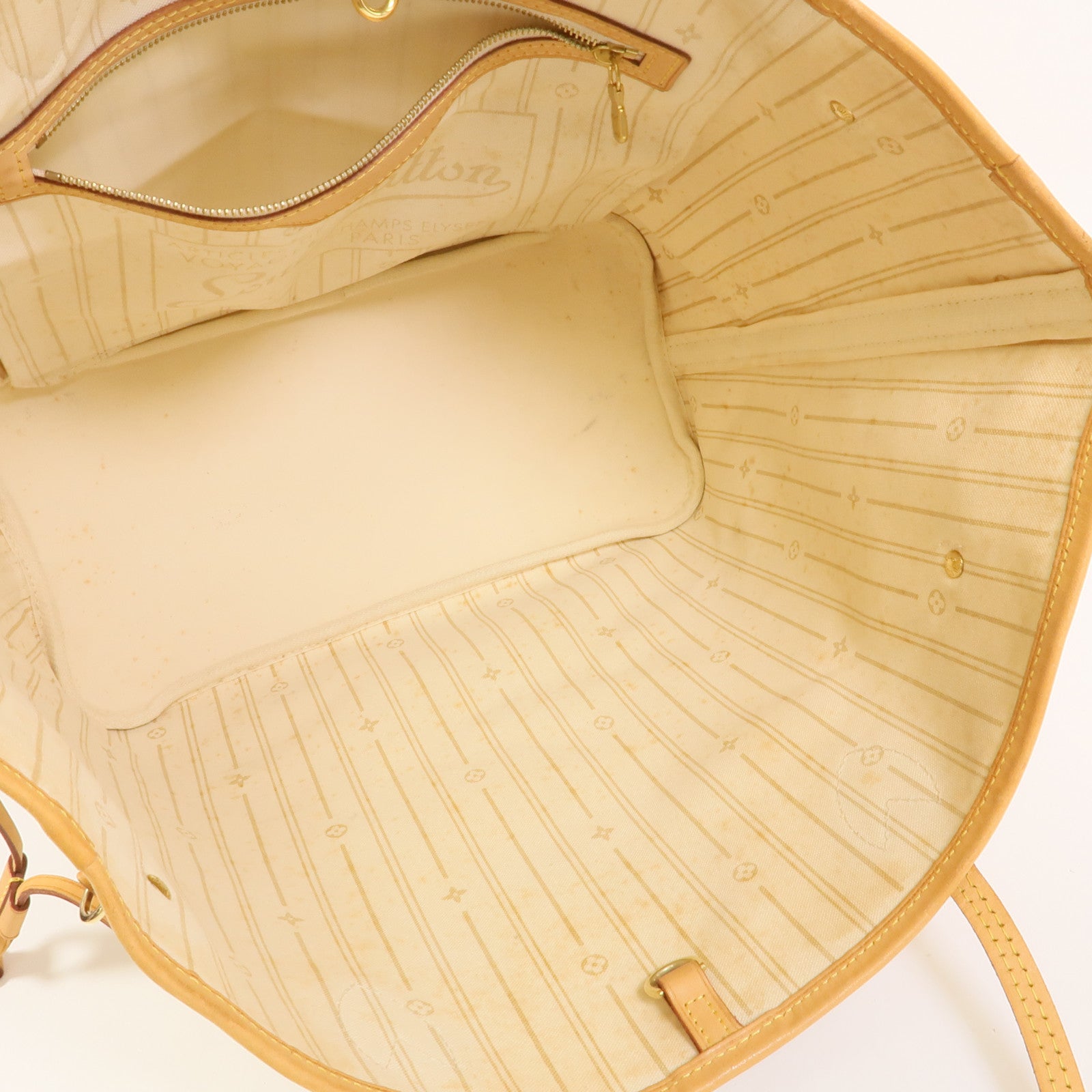 LOUIS VUITTON Damier Azur Neverfull MM金扣手挽袋