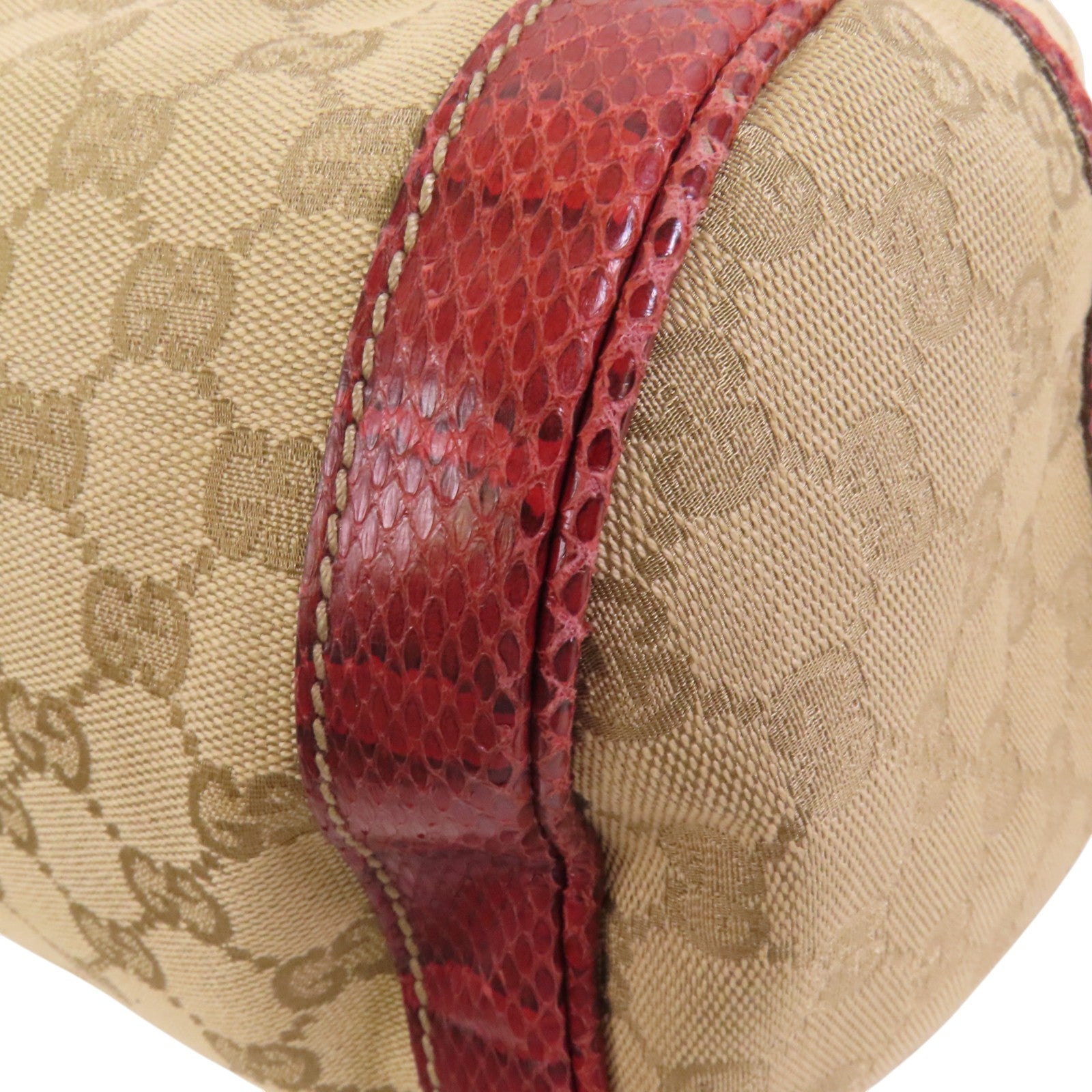 GUCCI GG帆布/蛇皮Trophy金扣手挽袋