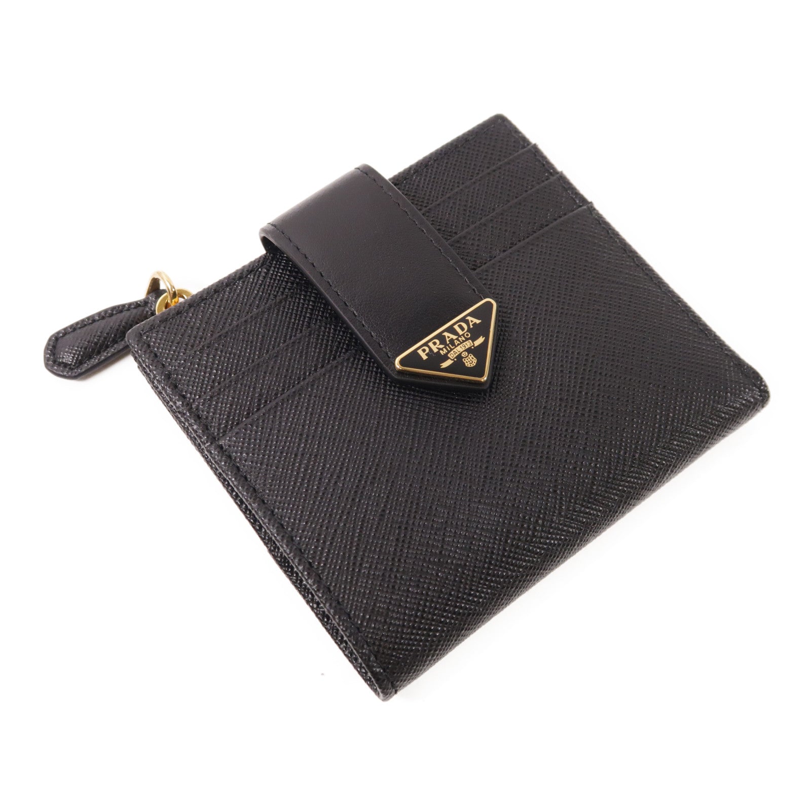 PRADA Saffiano皮革金扣錢包