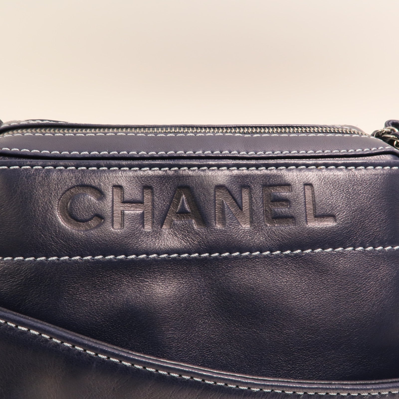 CHANEL 羊皮皮革Vintage Accordion銀扣鏈帶肩背袋
