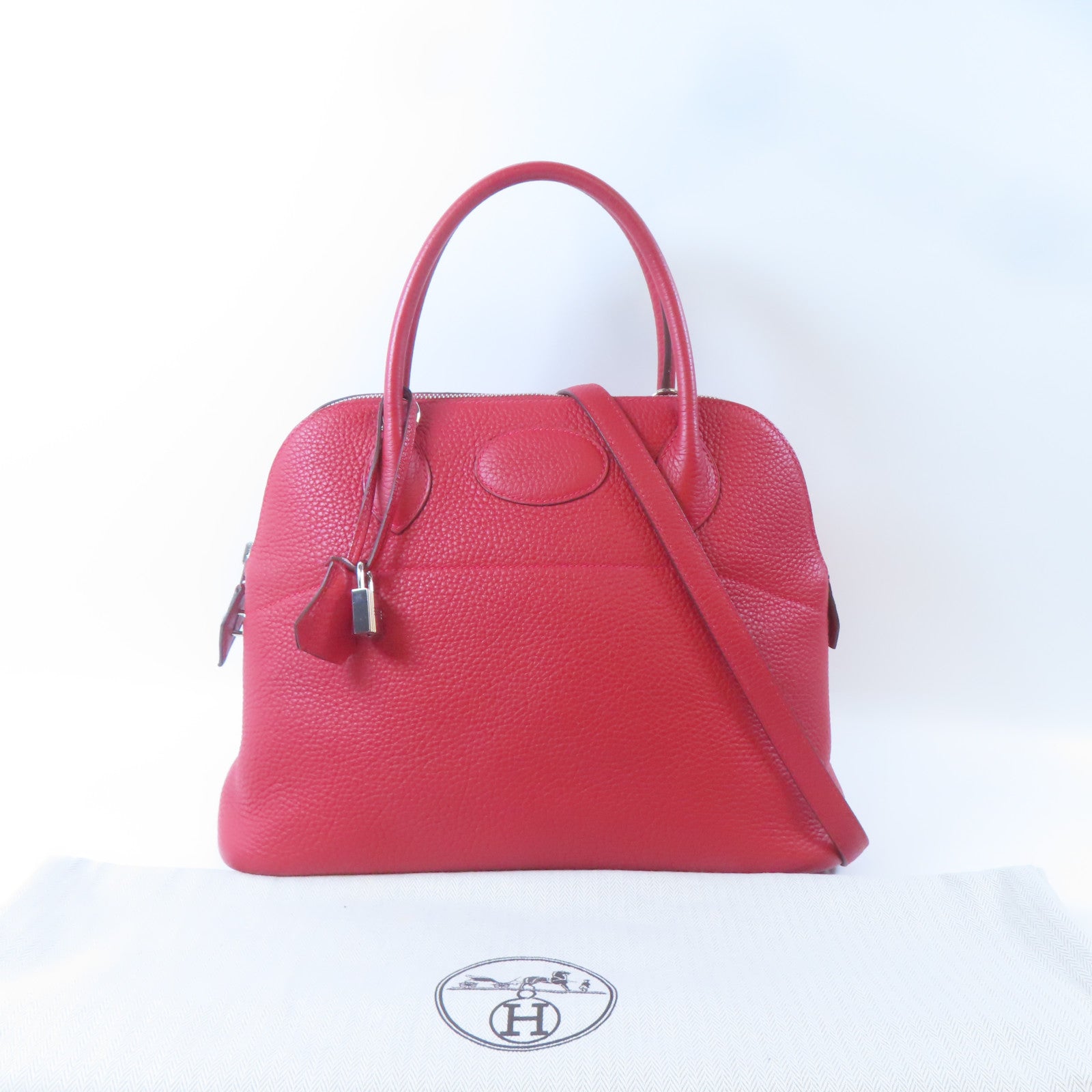 HERMES Clemence皮革Bolide 31銀扣手挽肩背兩用袋紅色
