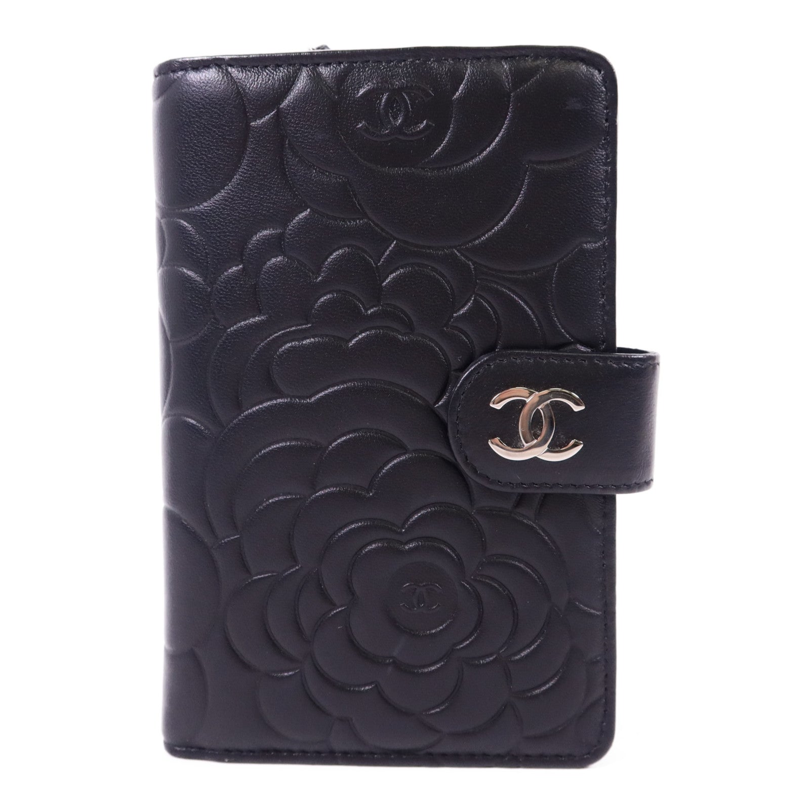 CHANEL 羊皮皮革Camellia Wallet銀扣錢包