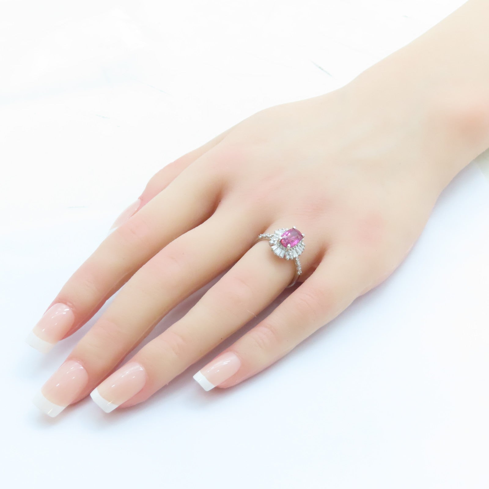 JEWELRY PT950鉑金Pink Sapphire Diamond Ring 2.018ct粉紅藍寶石/0.57ct鑽石戒指US#6