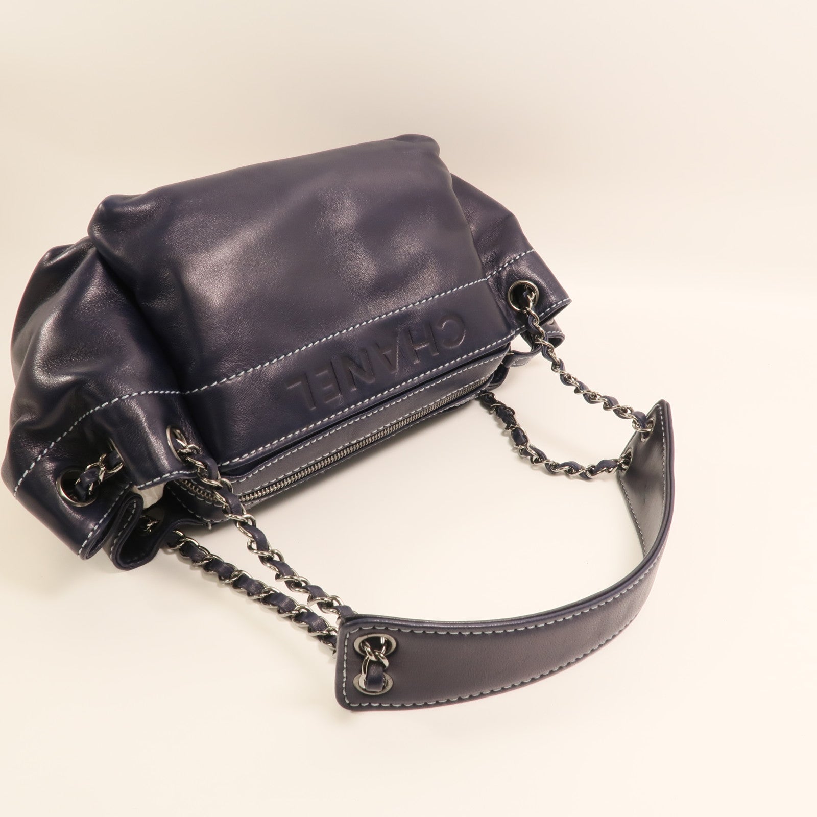 CHANEL 羊皮皮革Vintage Accordion銀扣鏈帶肩背袋
