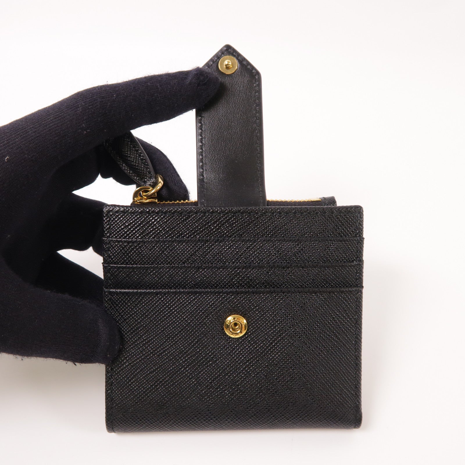 PRADA Saffiano皮革金扣錢包