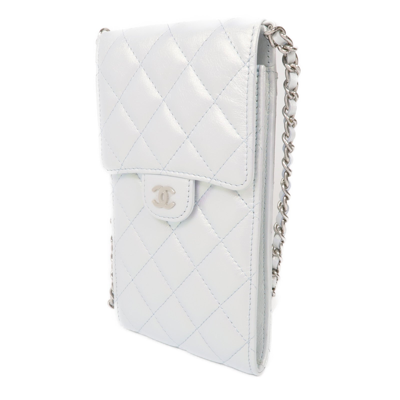 CHANEL 牛皮皮革Phone Bag銀扣鏈帶肩背袋
