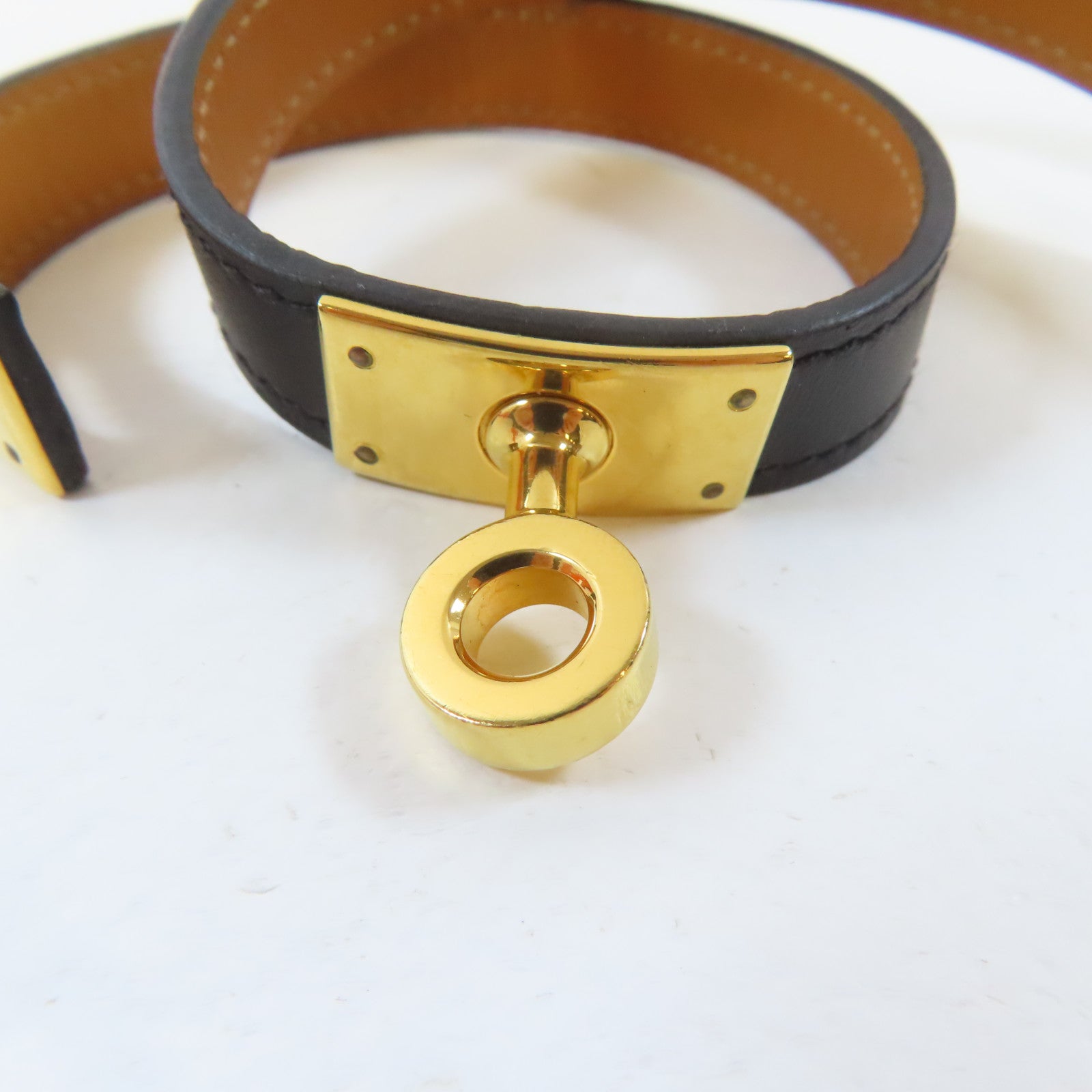 HERMES 皮革Kelly Double Tour手鐲黑色/金色Hermes#S/#15.5cm