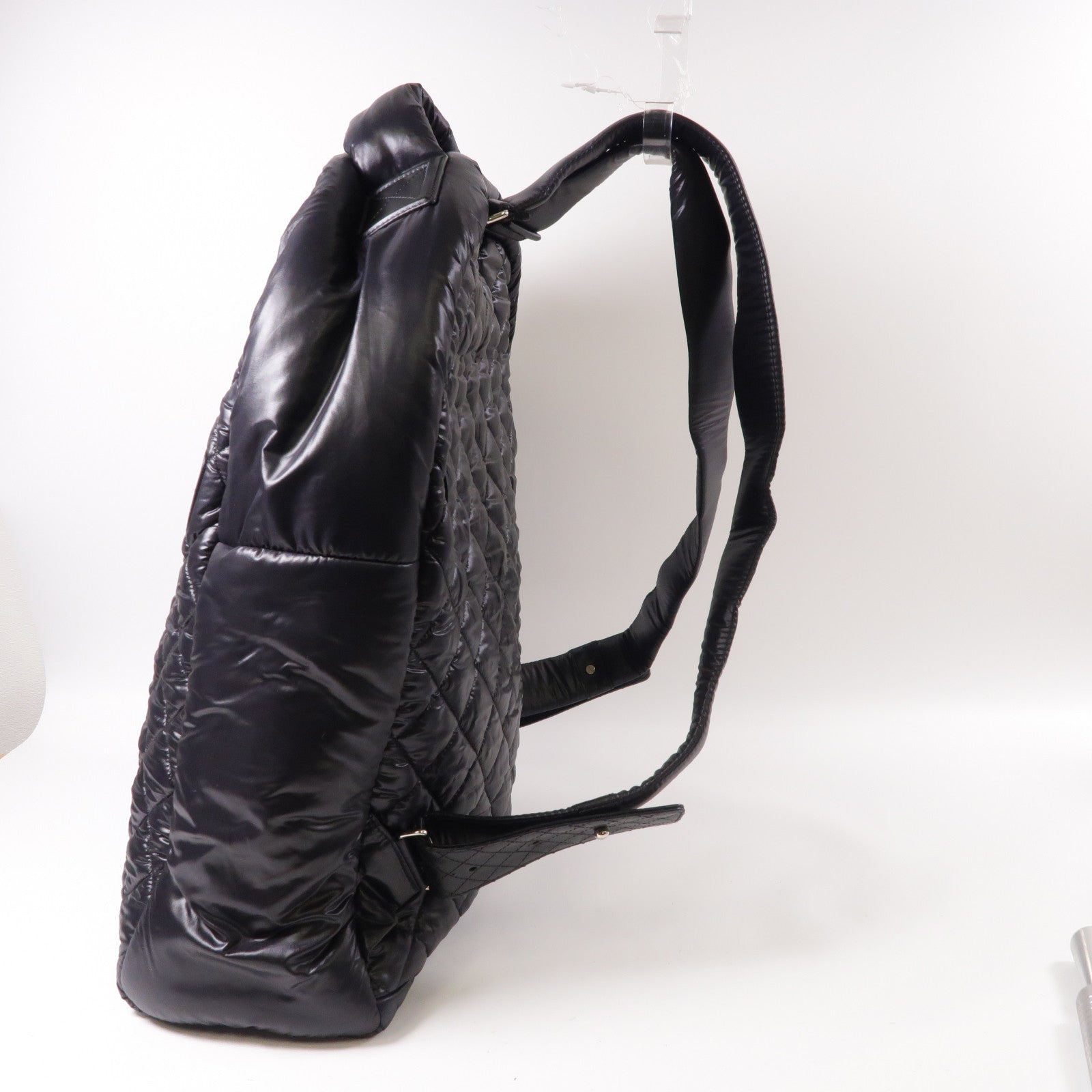 CHANEL 菱格尼龍Coco Cocoon銀扣背包黑色