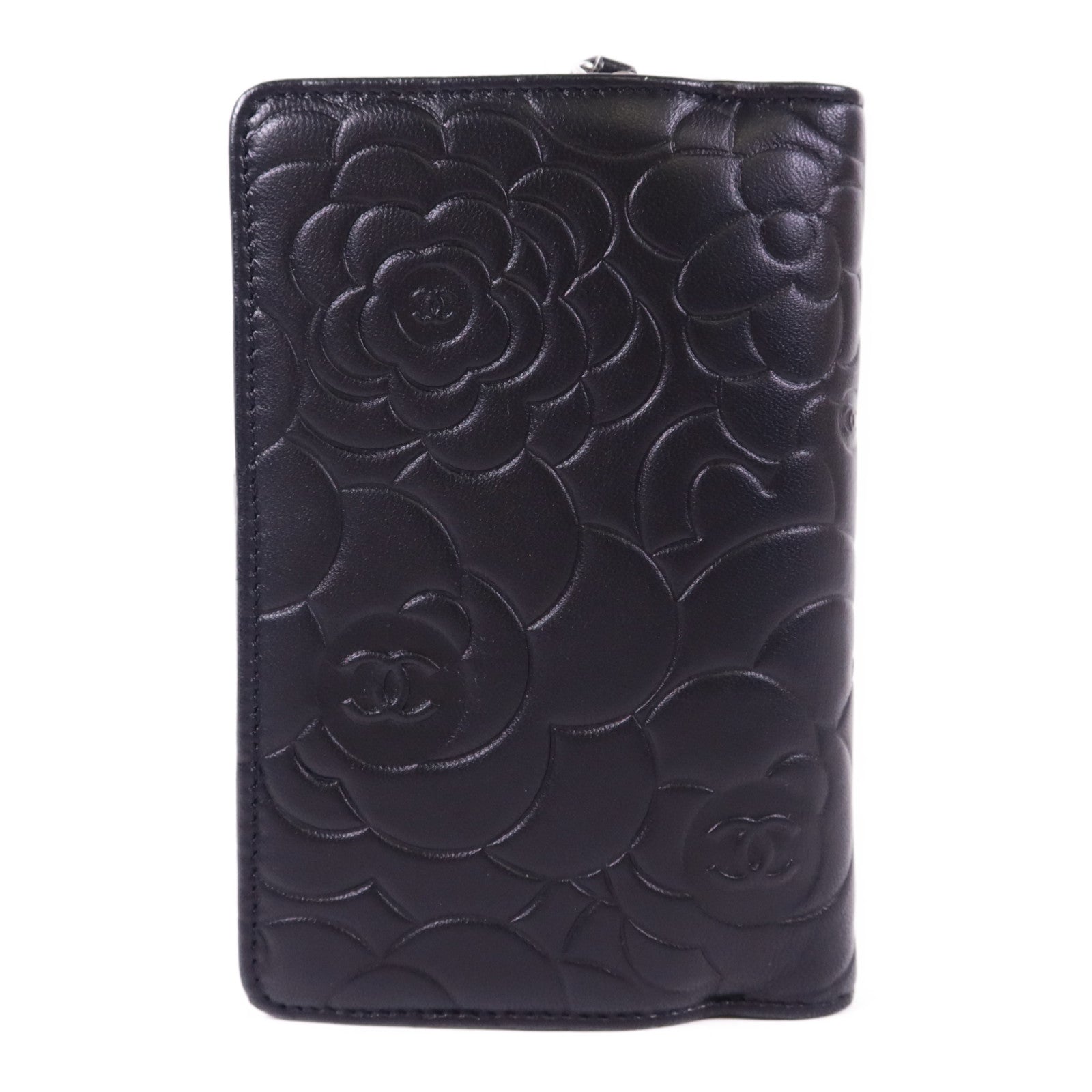 CHANEL 羊皮皮革Camellia Wallet銀扣錢包