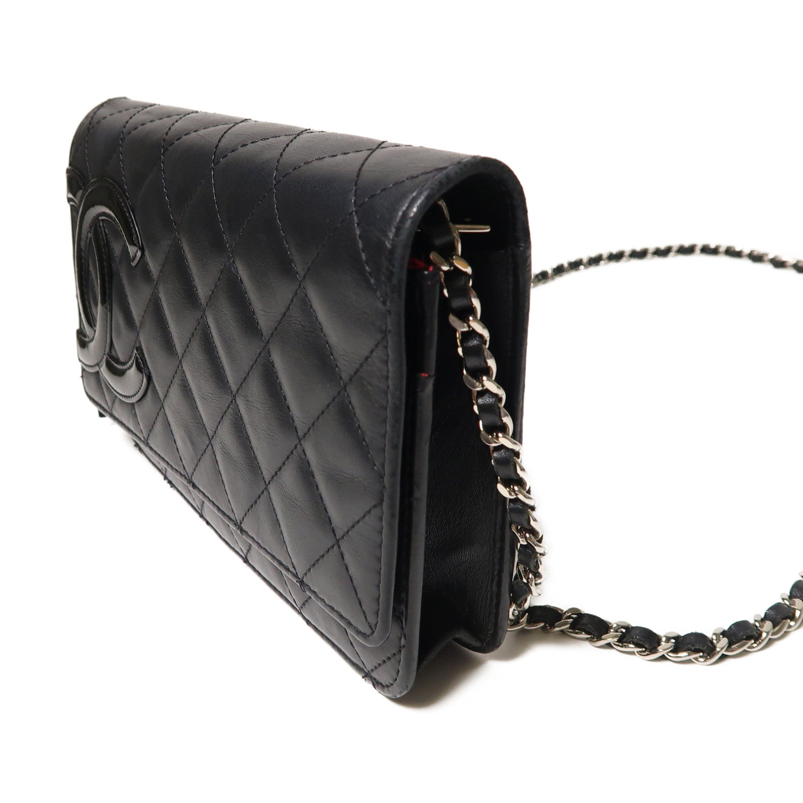 CHANEL 菱格牛皮皮革Cambon Wallet On Chain銀扣鏈帶肩背袋黑色