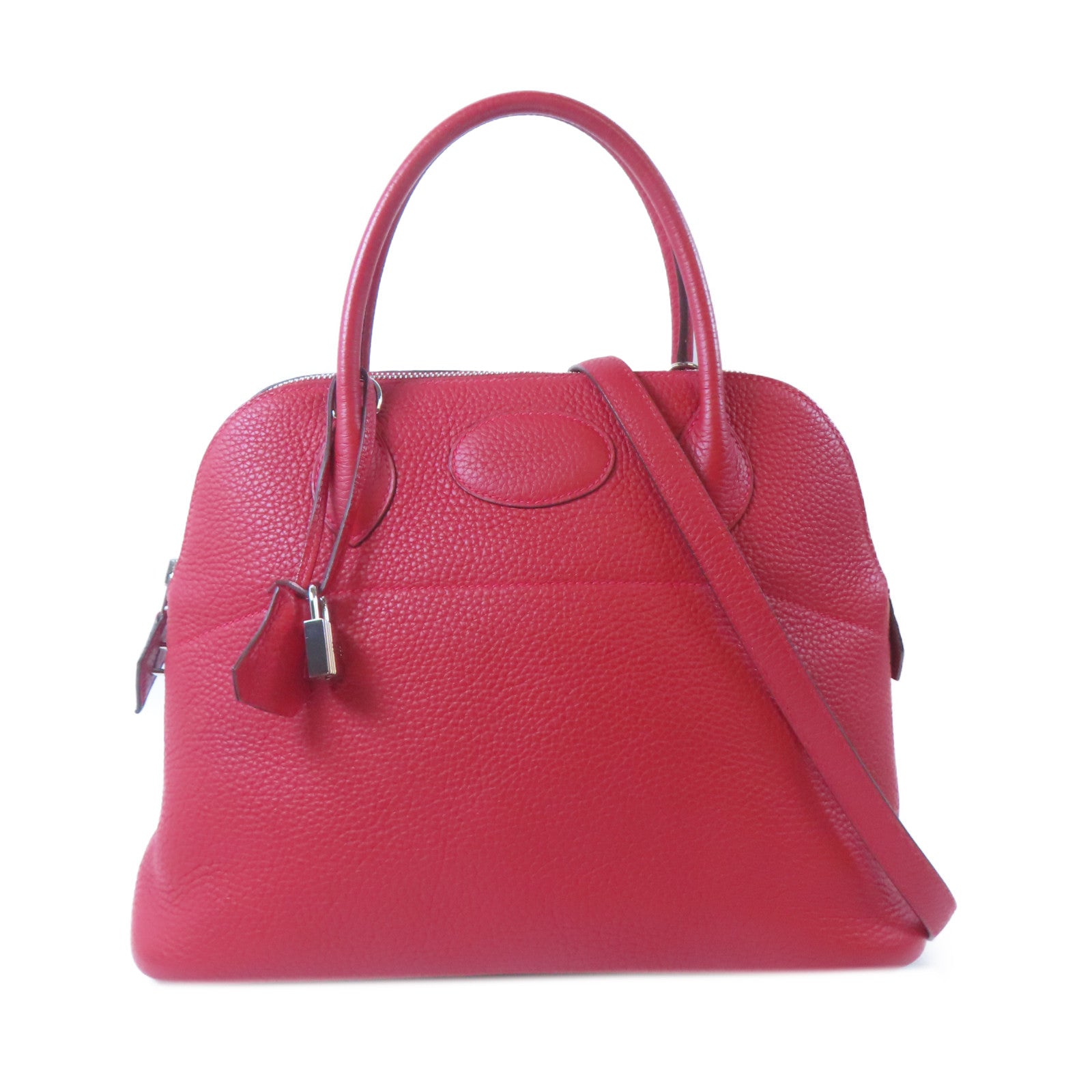 HERMES Clemence皮革Bolide 31銀扣手挽肩背兩用袋紅色