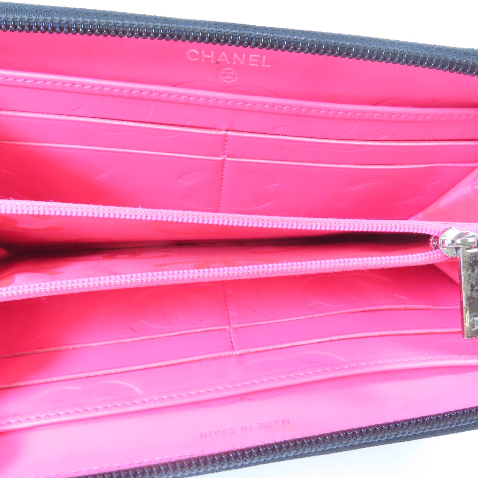 CHANEL 菱格牛皮皮革Cambon Long Wallet銀扣長錢包黑色