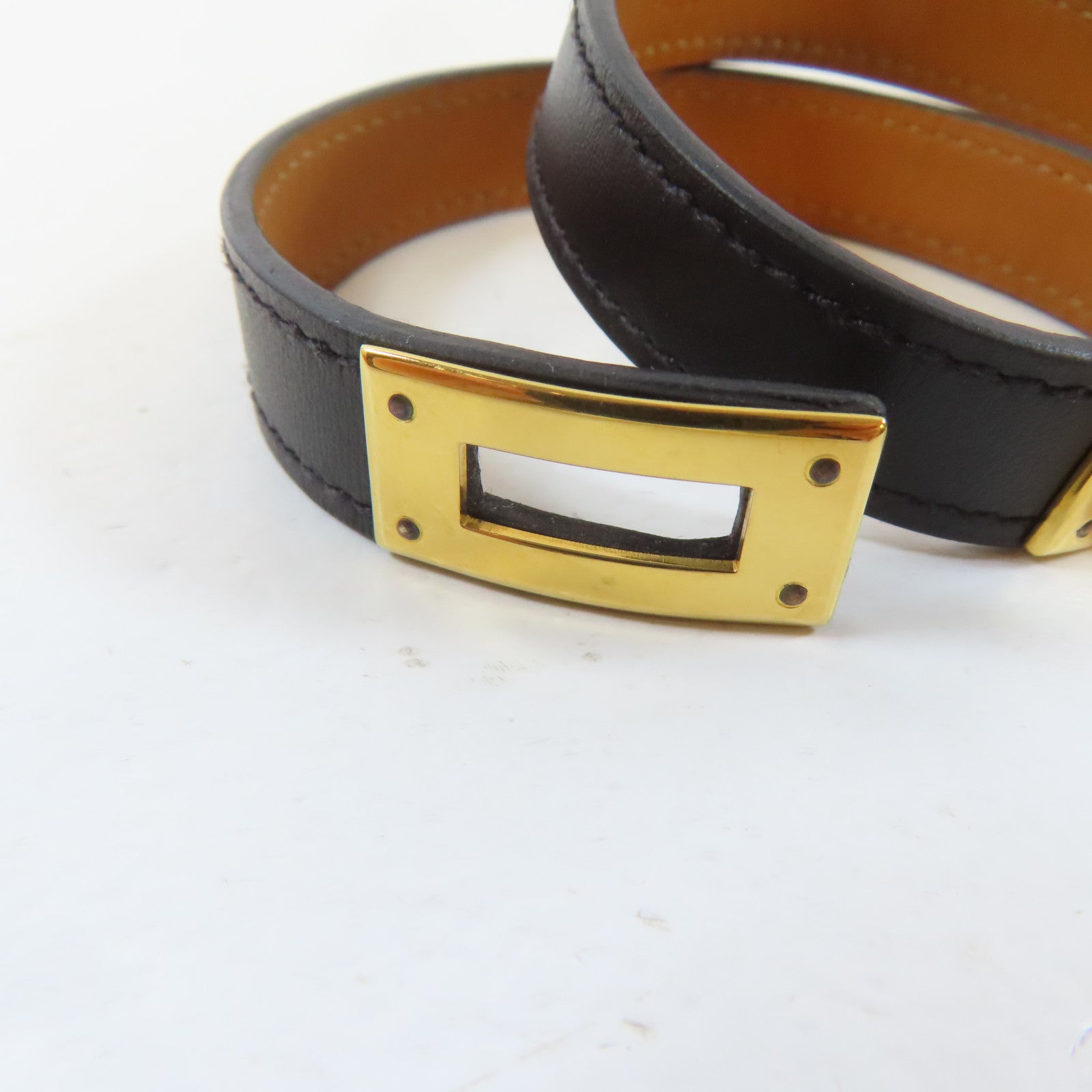 HERMES 皮革Kelly Double Tour手鐲黑色/金色Hermes#S/#15.5cm