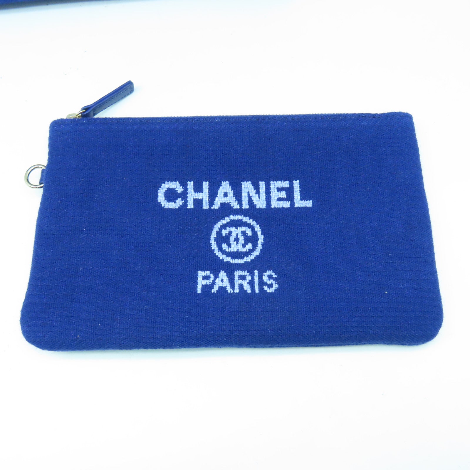 CHANEL 帆布Deauville銀扣手挽肩背兩用袋藍色