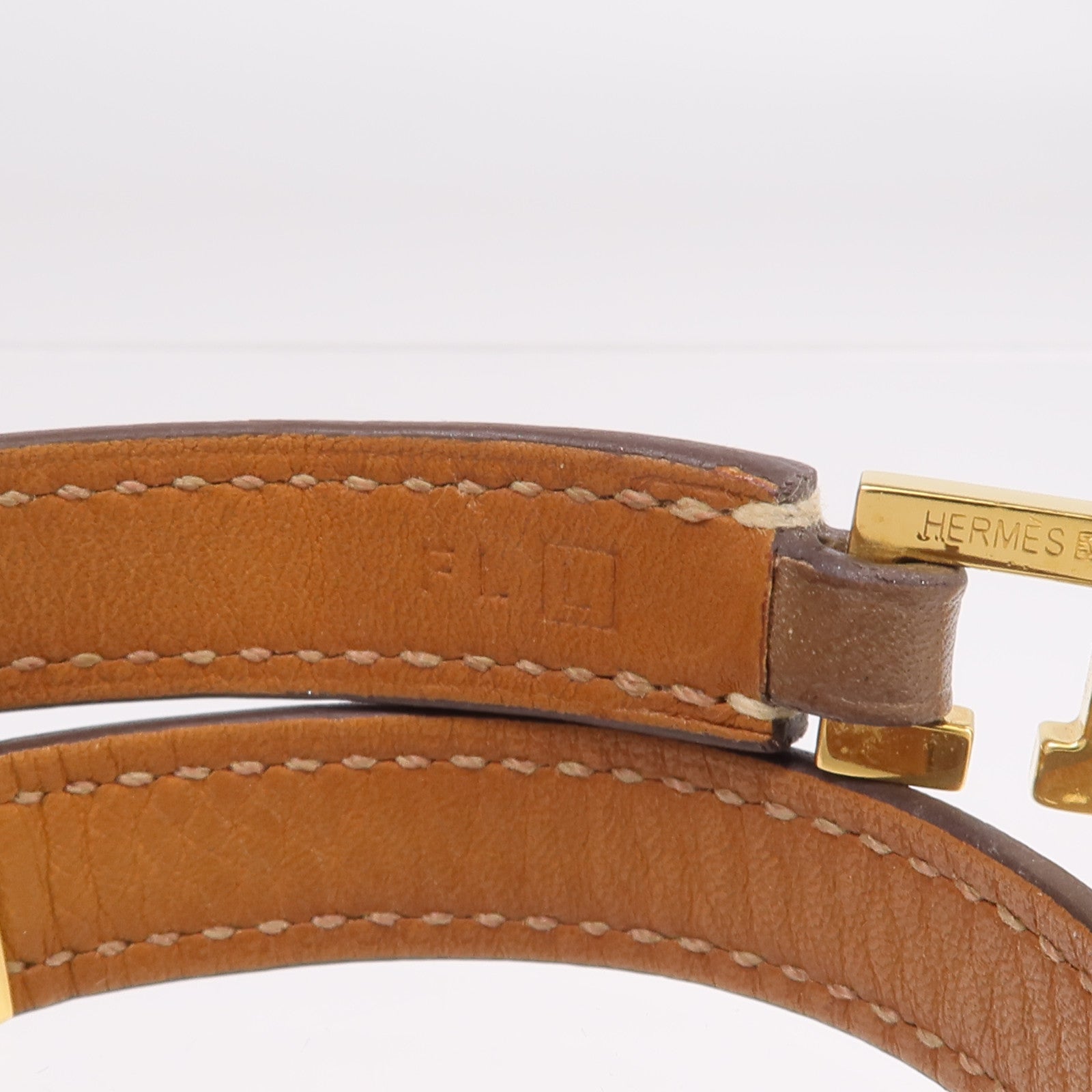 HERMES Swift皮革Rivale Double Tour金扣手鏈Etoupe
