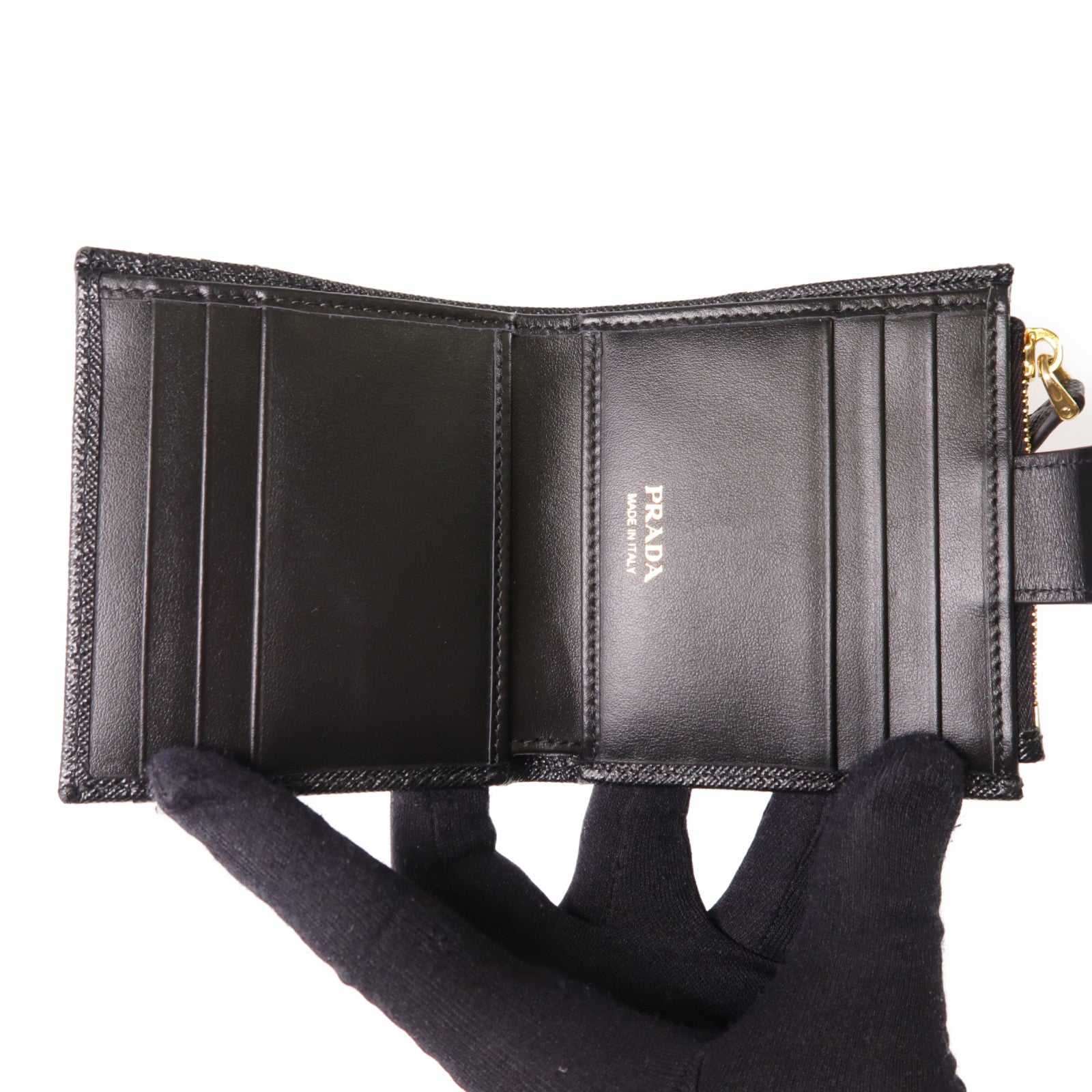 PRADA Saffiano皮革金扣錢包