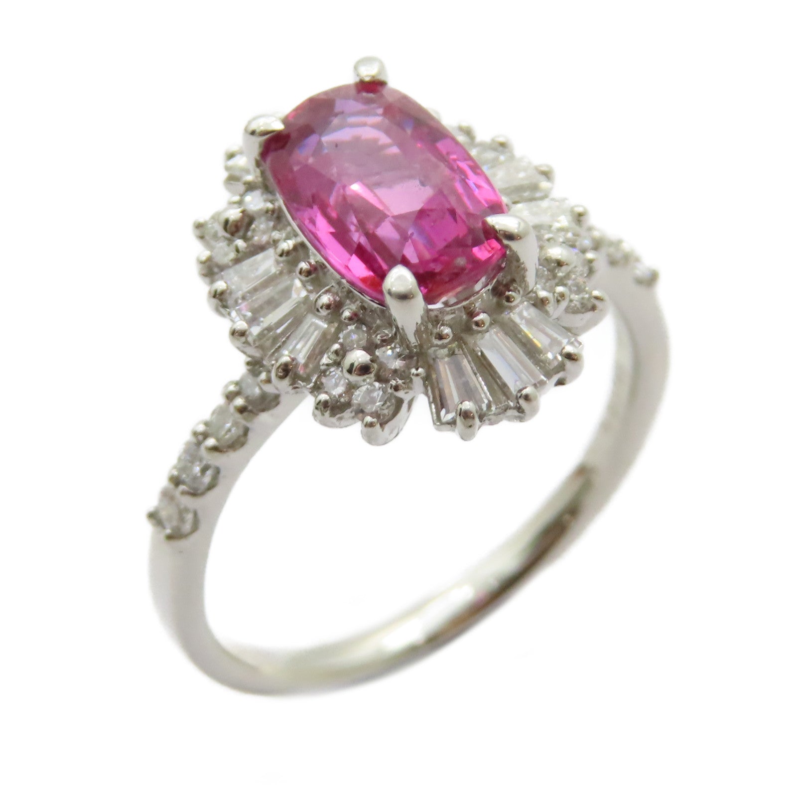 JEWELRY PT950鉑金Pink Sapphire Diamond Ring 2.018ct粉紅藍寶石/0.57ct鑽石戒指US#6