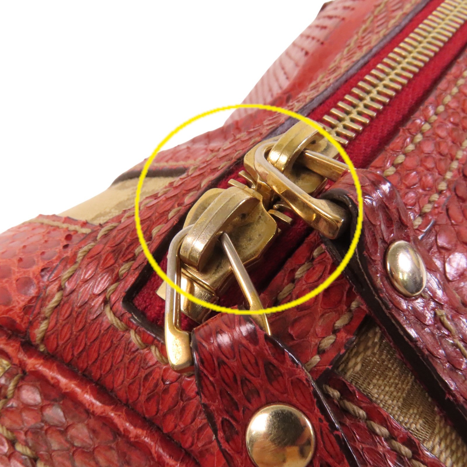 GUCCI GG帆布/蛇皮Trophy金扣手挽袋