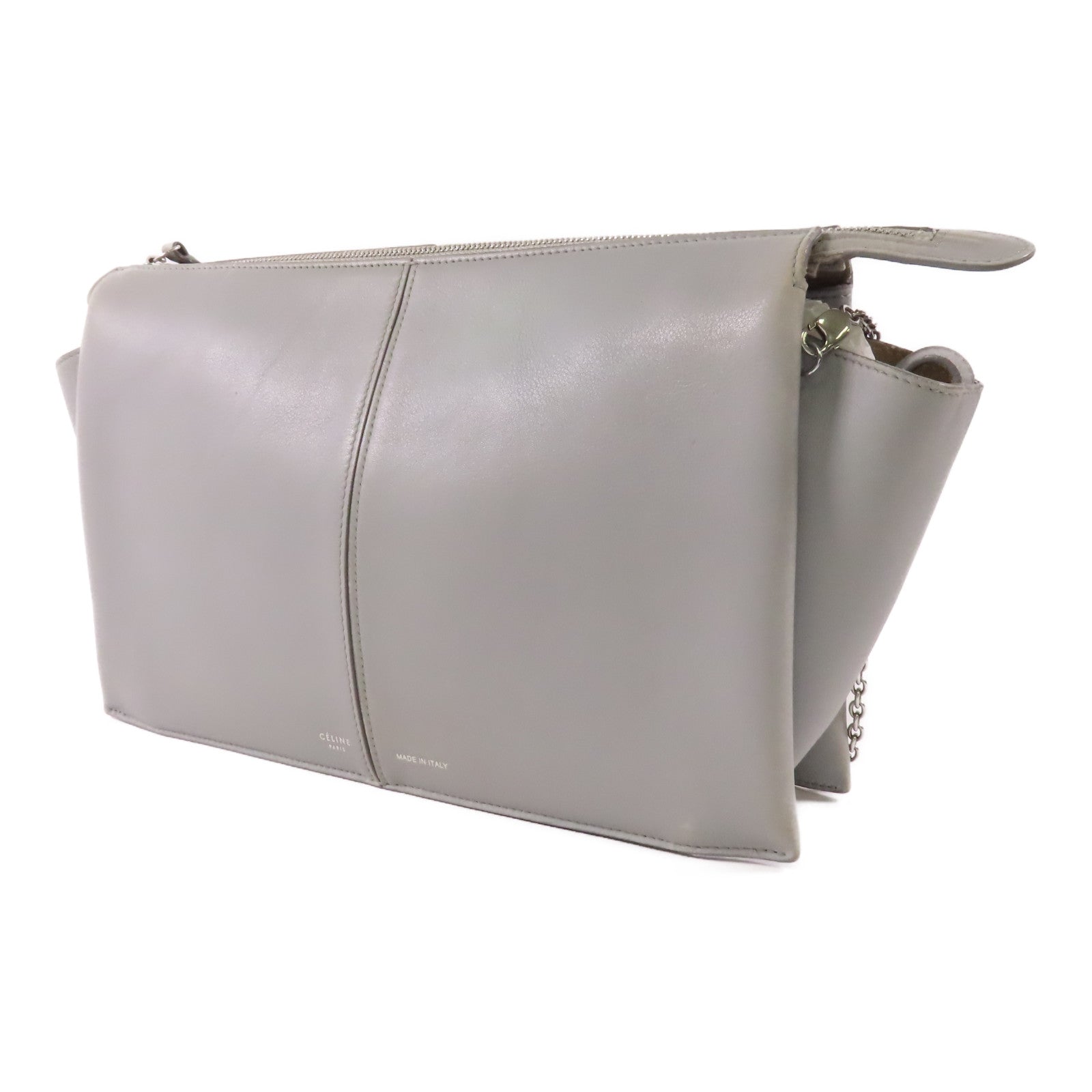 CELINE 【激減優惠】皮革Tri-fold Clutch Bag On Chain銀扣鏈帶肩背袋